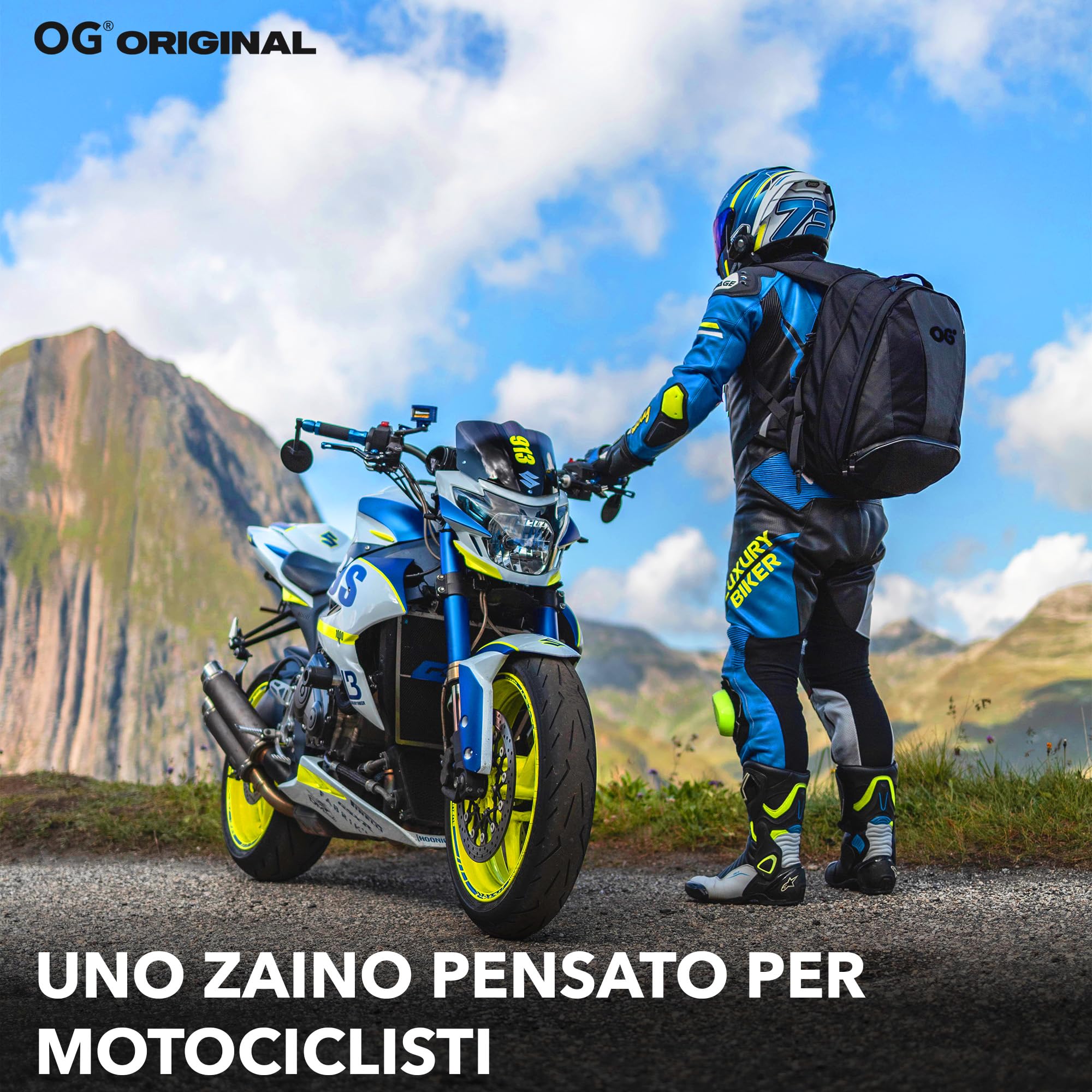 OG Original EZ-RiderPRO Zaino Moto Nero Espandibile 28-35L, Borsa Porta-Casco, Cinghia per Casco, Impermeabile, Portatile, Rifrangente, Logo Nero