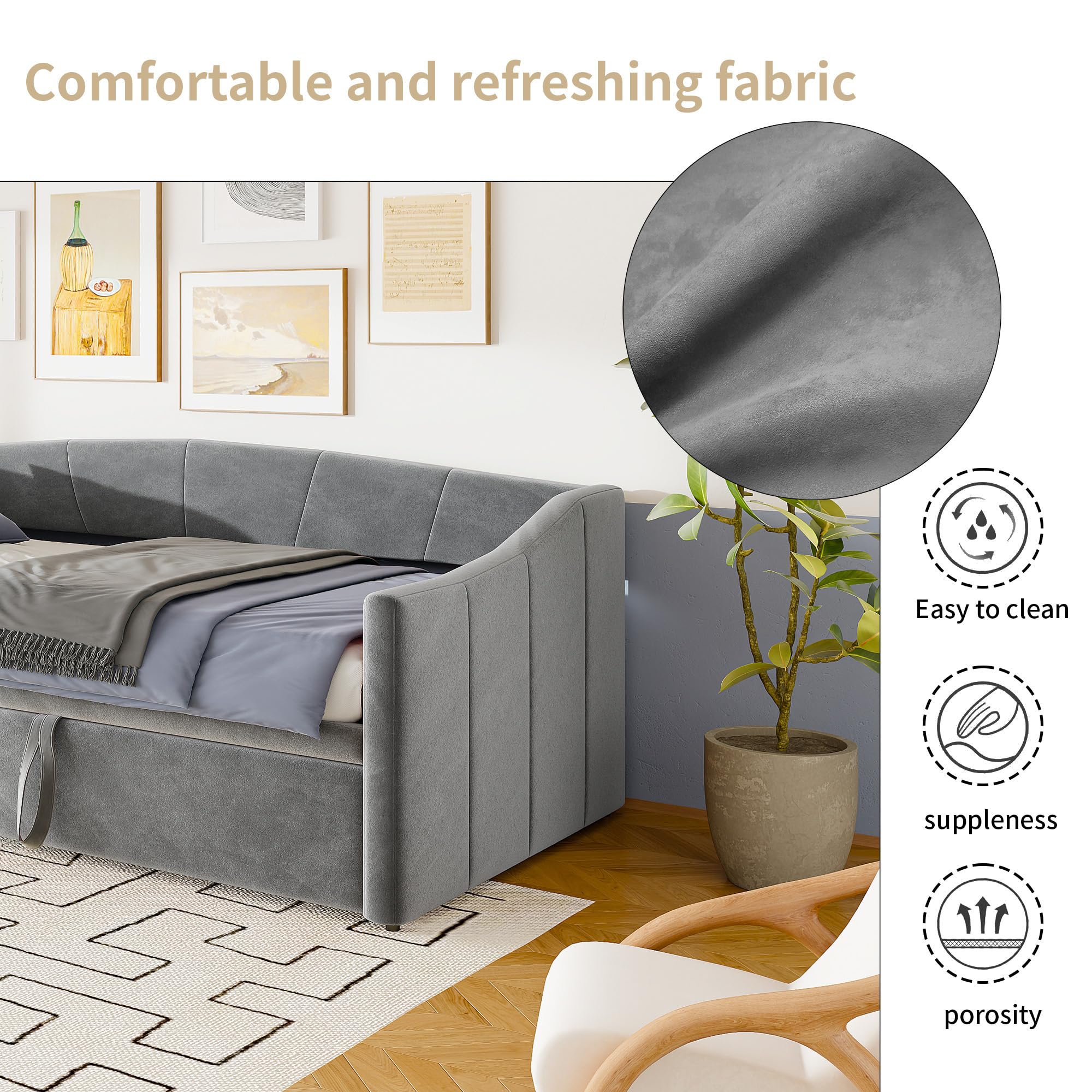 Divano letto 200 cm di larghezza, divano letto allungabile, letto a scomparsa con divano, Murphy Bed 90/180 x 200 cm, letto imbottito allungabile con rete a doghe, letto matrimoniale, tessuto di