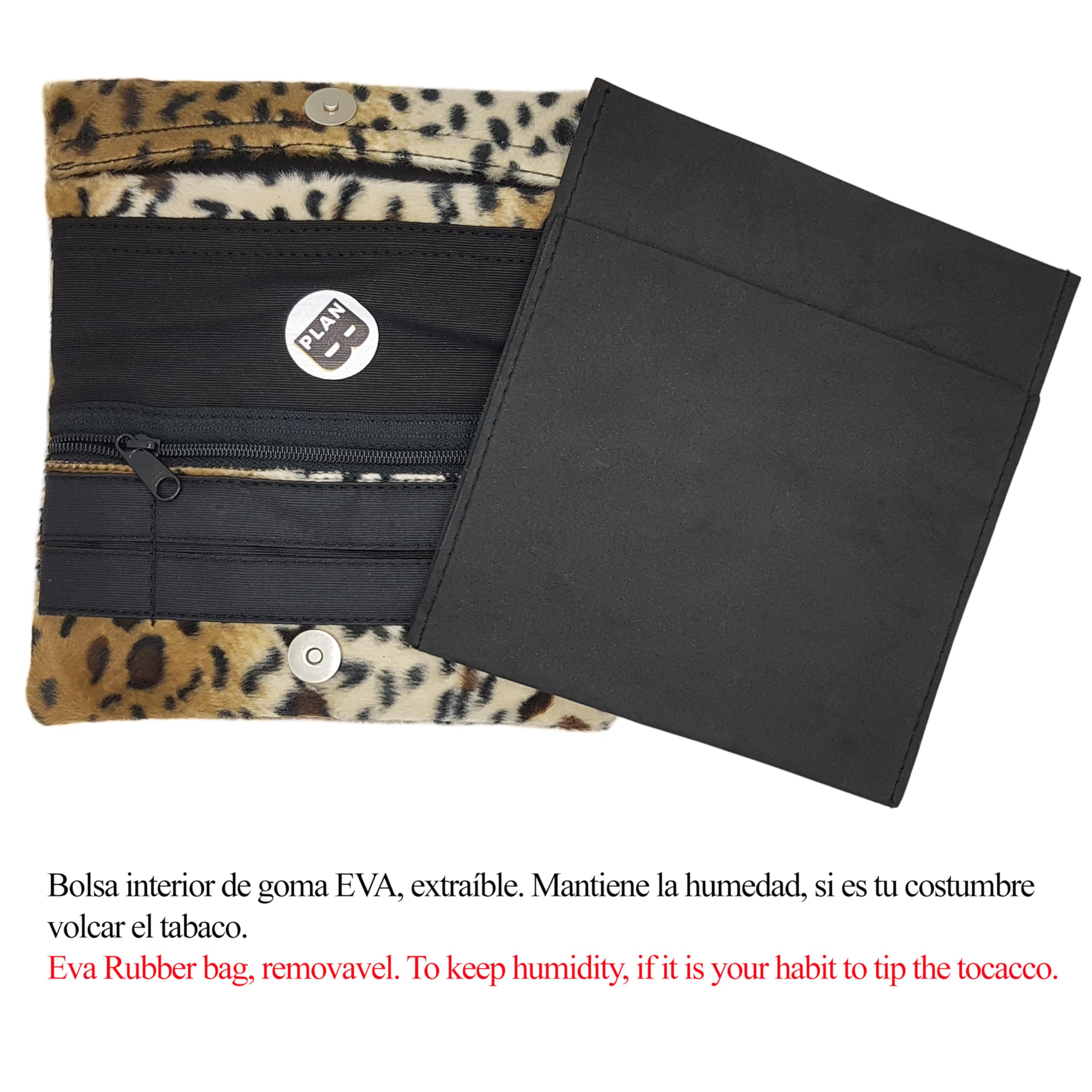 Plan B, Zigarettenetui Tabak Rollen, Yolo 05, 16 x 8,50 cm, 50 g, mit Eva-Gummi Tasche, Leopardenmuste, Damen, Kurzhaar-Gewebe (Animal Print)