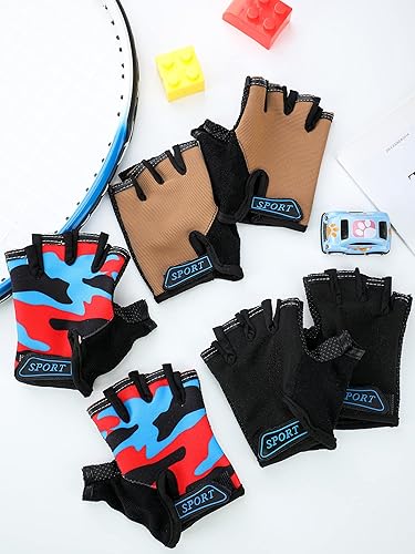 Miniatura 7 de Boao 3 Pairs Kids Bike Gloves Kids Half Finger Fingerless Sports Gloves Non-Slip Gel for 7-12 Years