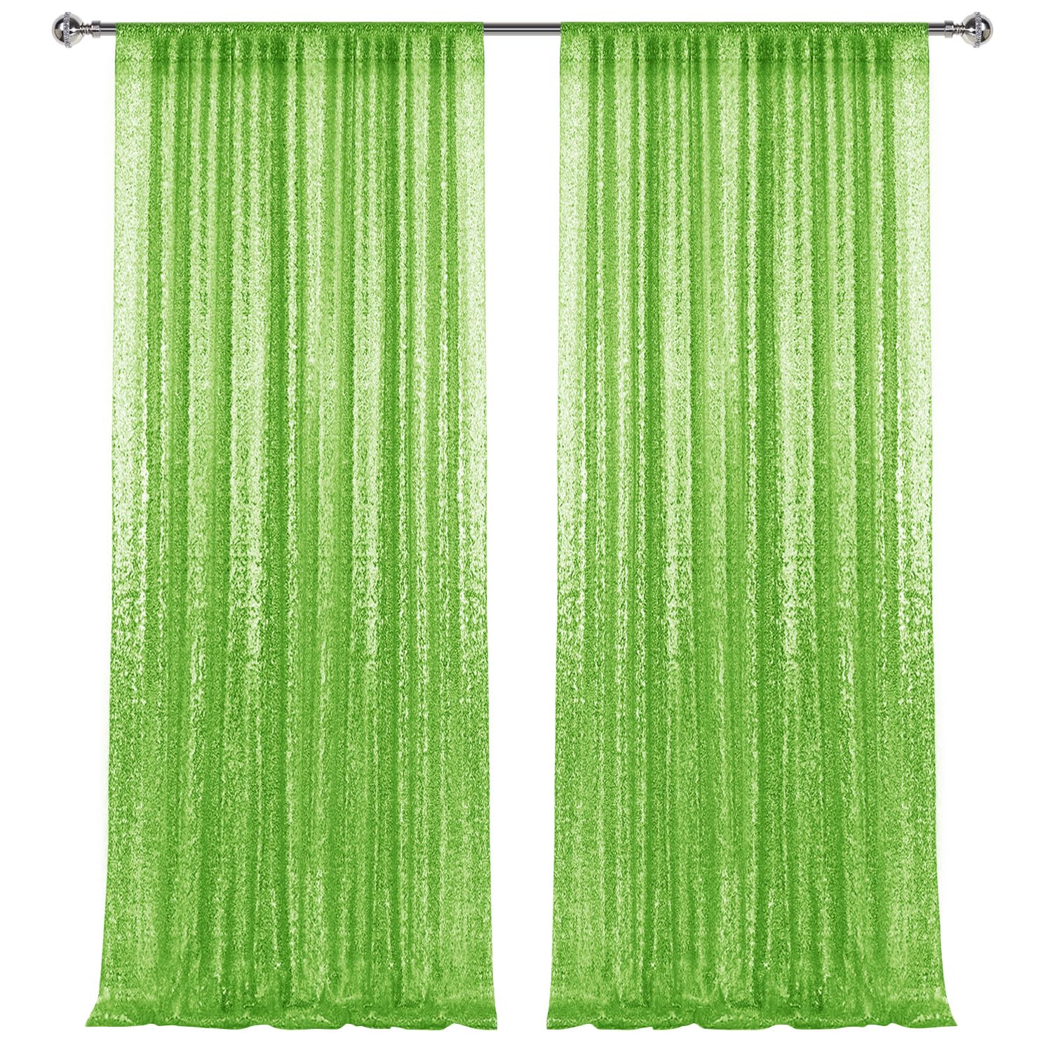 2×8FT-2PCS Green Sequin Backdrop Curtains Panels, Photography Backdrop Glitter Curtains Fabric Background for Christmas Wedding Party Decor