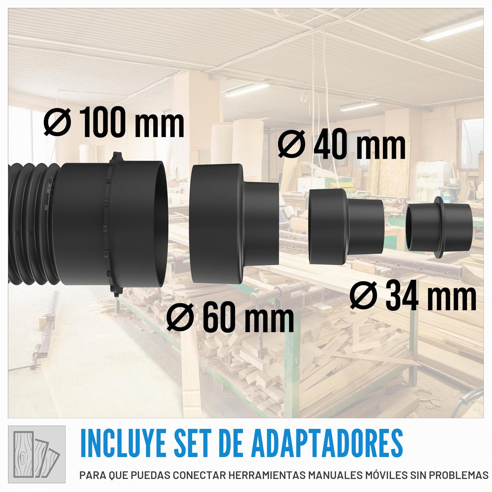 Güde Sistema de aspiración GAA 65.1 (550 W, Potencia de Aire 1150 m³/h, presión Negativa 1145 pa, Manguera de aspiración de 2 m, conexión de aspiración Ø 100 mm, Volumen del depósito 65 l, Incluye