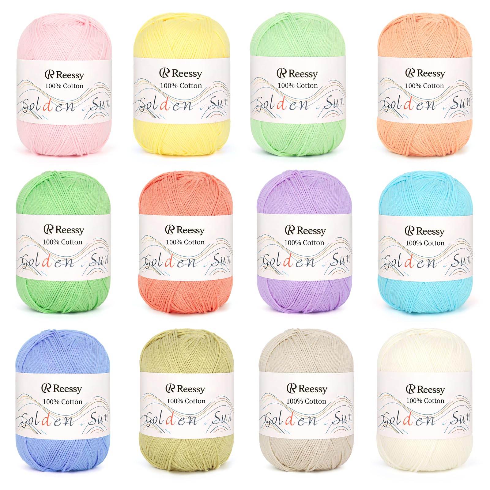 Reessy 100% Cotton Yarn, 12 color of 540g Cotton Yarn for Crochet & knitting, 8-ply Cotton DK Yarn Set-Suitable for Exquisite Colorful Crafts, Multicolor Yarn Starter Kit for Beginner&Crocheter-Pastel
