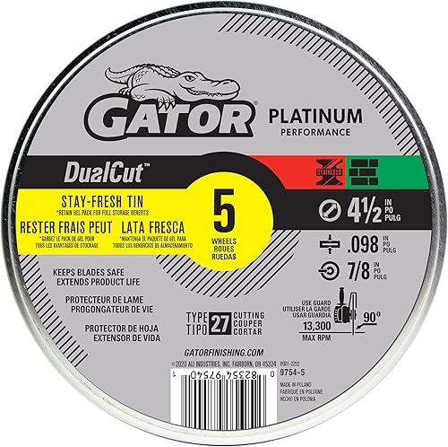 Gator DualCut - Rueda de corte de metal tipo 27, 4-12" x 0.098" x 78", paquete de 5