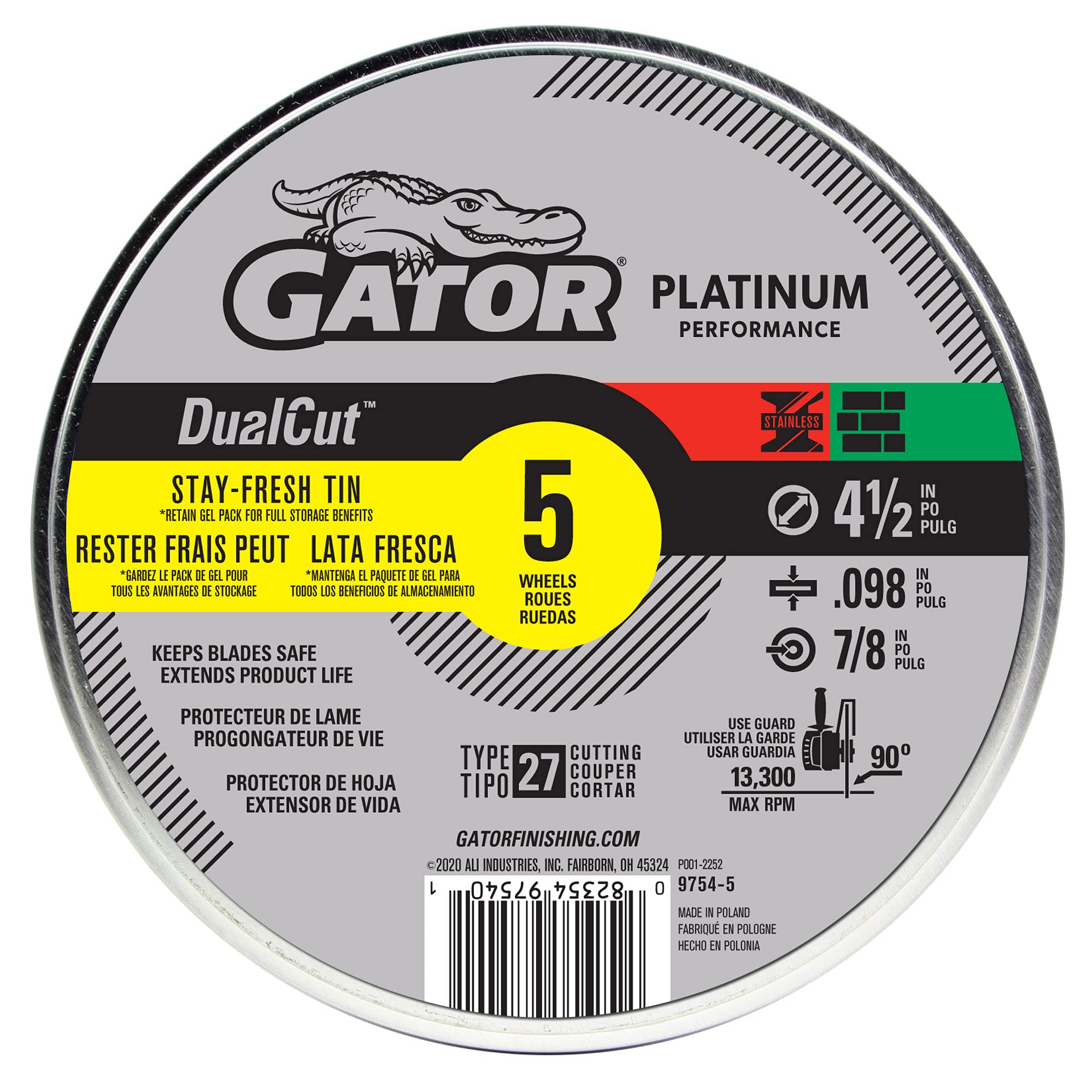 Gator DualCut Type 27 Metal Cut-Off-Wheel, 4-1/2" x .098" x 7/8", 5 Pack