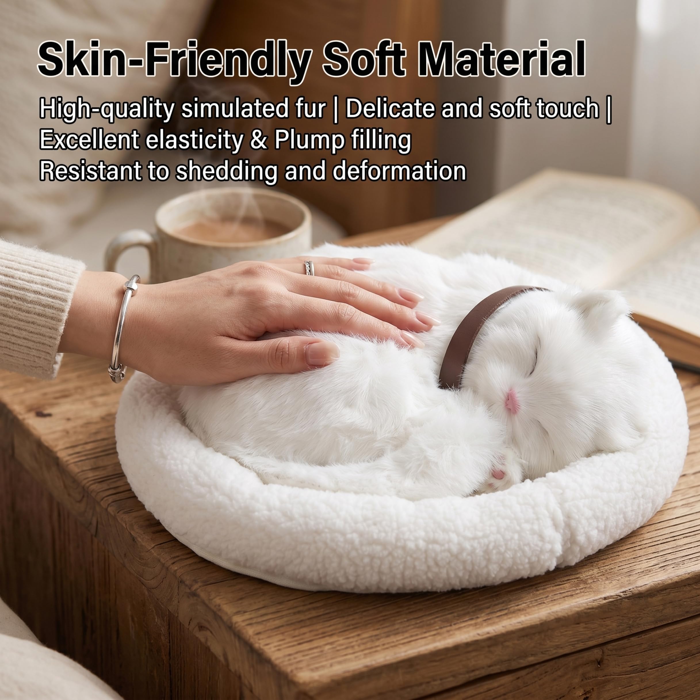 Gatto di pezza Adorabile Gatto Realistico Peluche Che Respira Morbido Realistico per l'auto dell'ufficio Domestico, Bianco, 12, 6x10, 6 Pollici