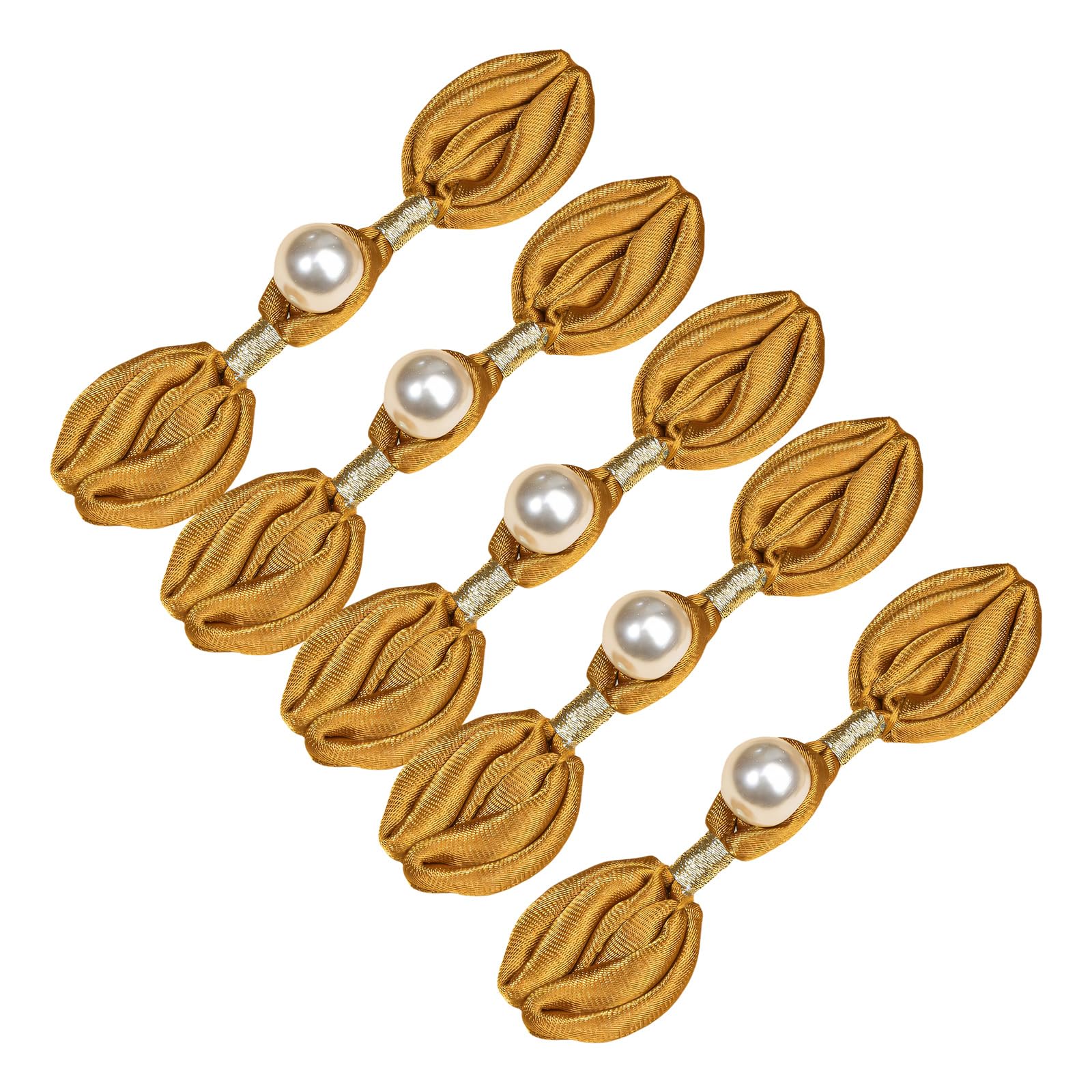 Zxfdsfdbnm Gilt 5Pcs Pearls Embellished Chinese Knot Button Cheongsam Knot Button Fasteners For Wedding Dress Cloak Coat Garment Making Clothing Accessories