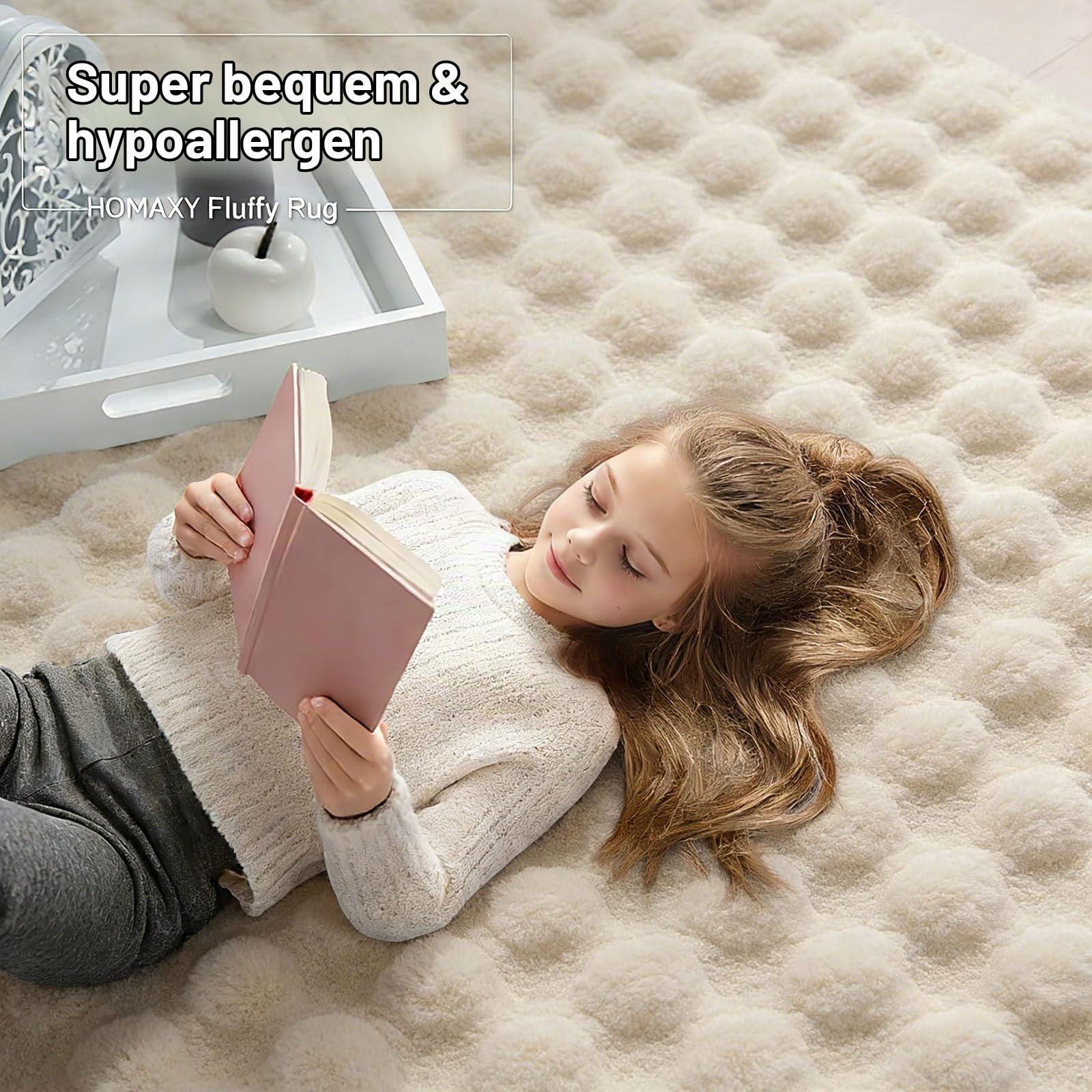 Homaxy 3D Bubble Waschbar Groß Teppich Wohnzimmer 160x220 cm, Beige | Antirutsch Waschbar Teppich, Weich Flauschig Teppiche fürs Kinderzimmer, Schlafzimmer