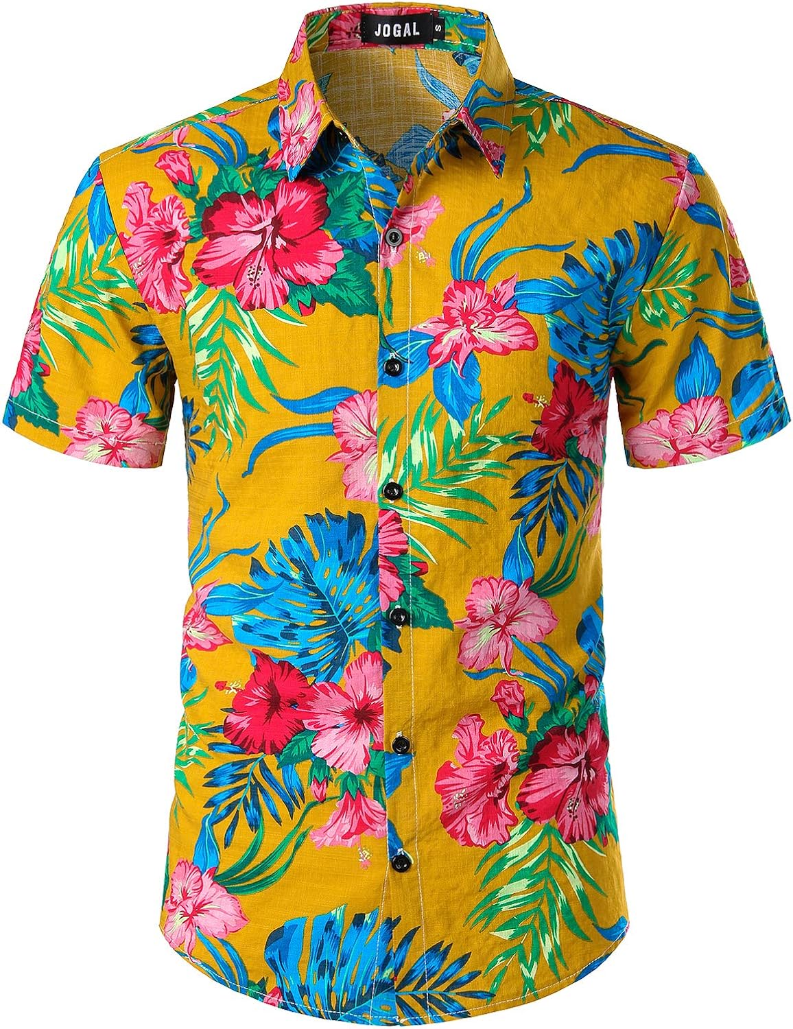 JOGAL Mens Flowers Casual Aloha Hawaiian Shirt XXL Ginger