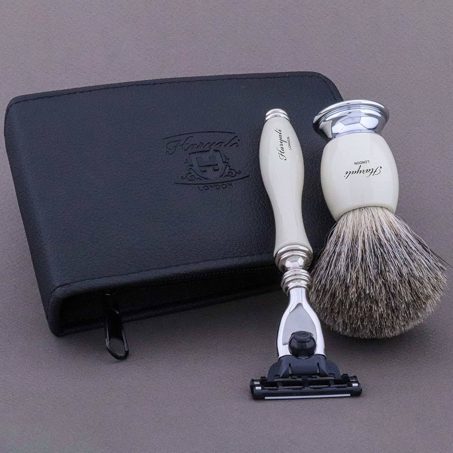 Uomo Depilazione Rasatura Kit Tasso Capelli Pennello da Barba & 3 Design Rasoio da Uomo Natale Regalo Natalizio con Viaggio Depilazione Custodia