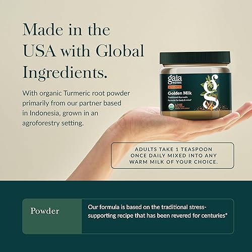 Miniatura 4 de Gaia Herbs Suplemento en polvo de leche dorada, hecho con curcumina de cúrcuma orgánica, pimienta negra, ashwagandha, dátiles, cardamomo y vainilla