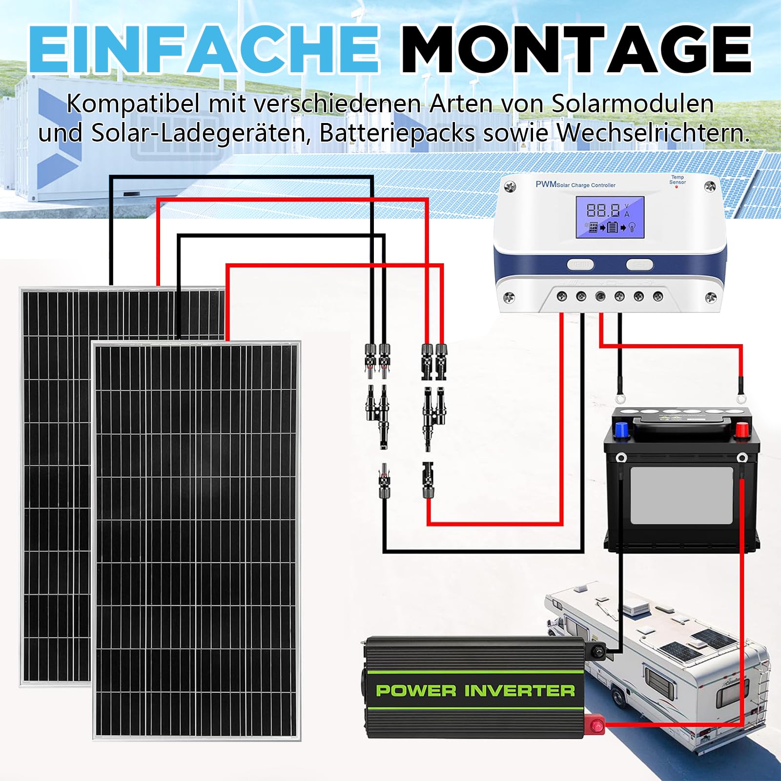 Oududianzi Solarkabel 6mm2 10m, Solarkabel Verlängerung 10/15/20/30/50m, Photovoltaik Kabel, PV Kabel 6mm2, PV Verlängerungskabel für Solarpanel, Wechselrichter und Laderegler (6mm2 2x10m)