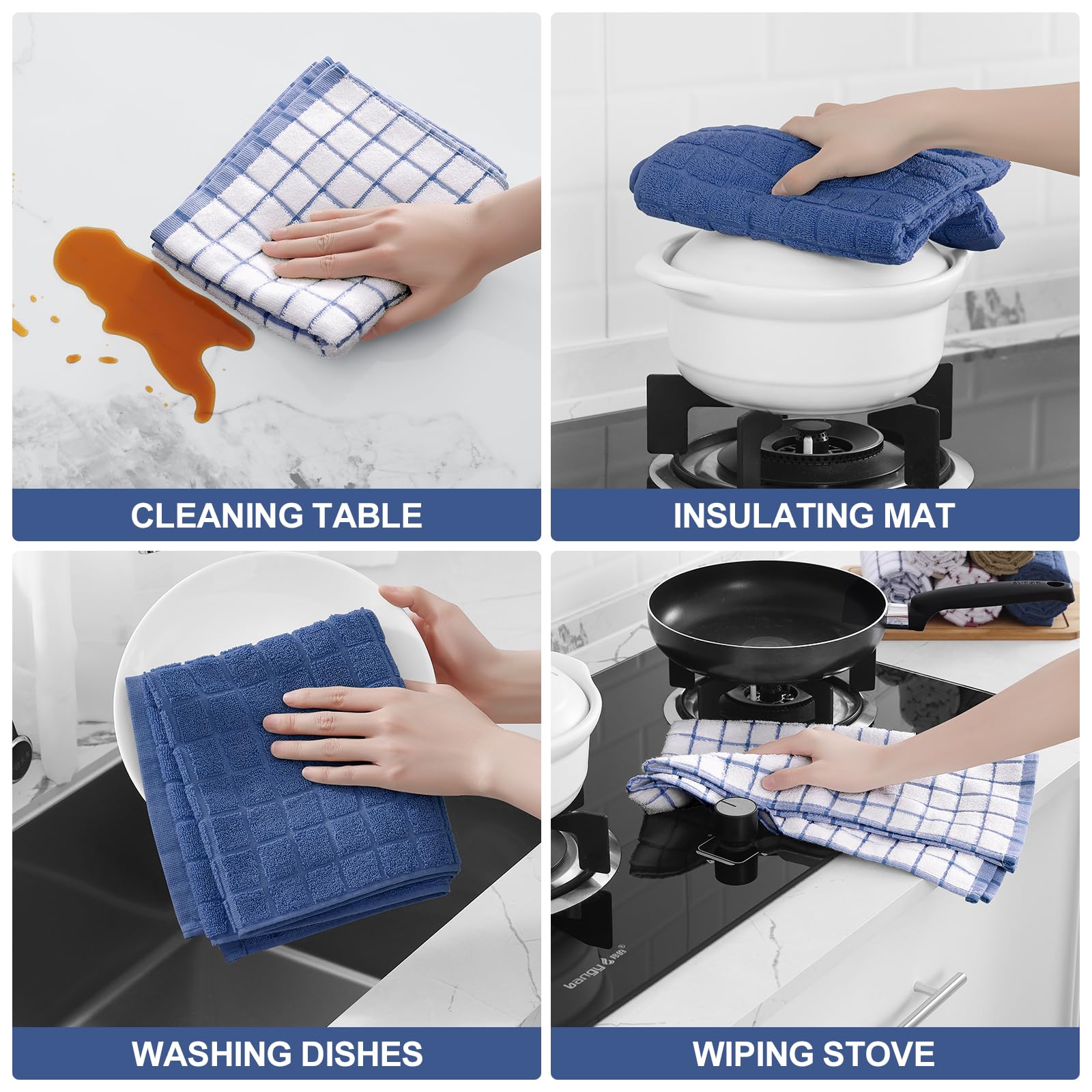 Homaxy Toallas de cocina de algodón de alta calidad de 16 x 28 pulgadas, toallas de cocina grandes de rizo natural de 390 GSM, toallas de mano de cocina de rizo súper absorbentes, paños de cocina