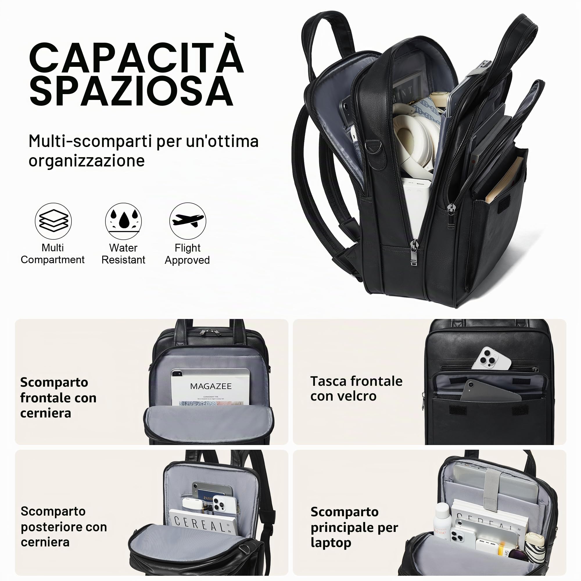 Shrrie Zaino per computer portatile per donne e uomini, computer in pelle vegano da 15,6 pollici Zaino professionale resistente all'acqua il lavoro Business College Travel Office,