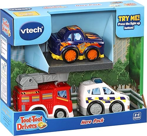 Miniatura 3 de VTech Toot-Toot Drivers - Paquete de 3 autos con camión de bomberos, coche de policía y corredor  Juguete interactivo para niños pequeños para