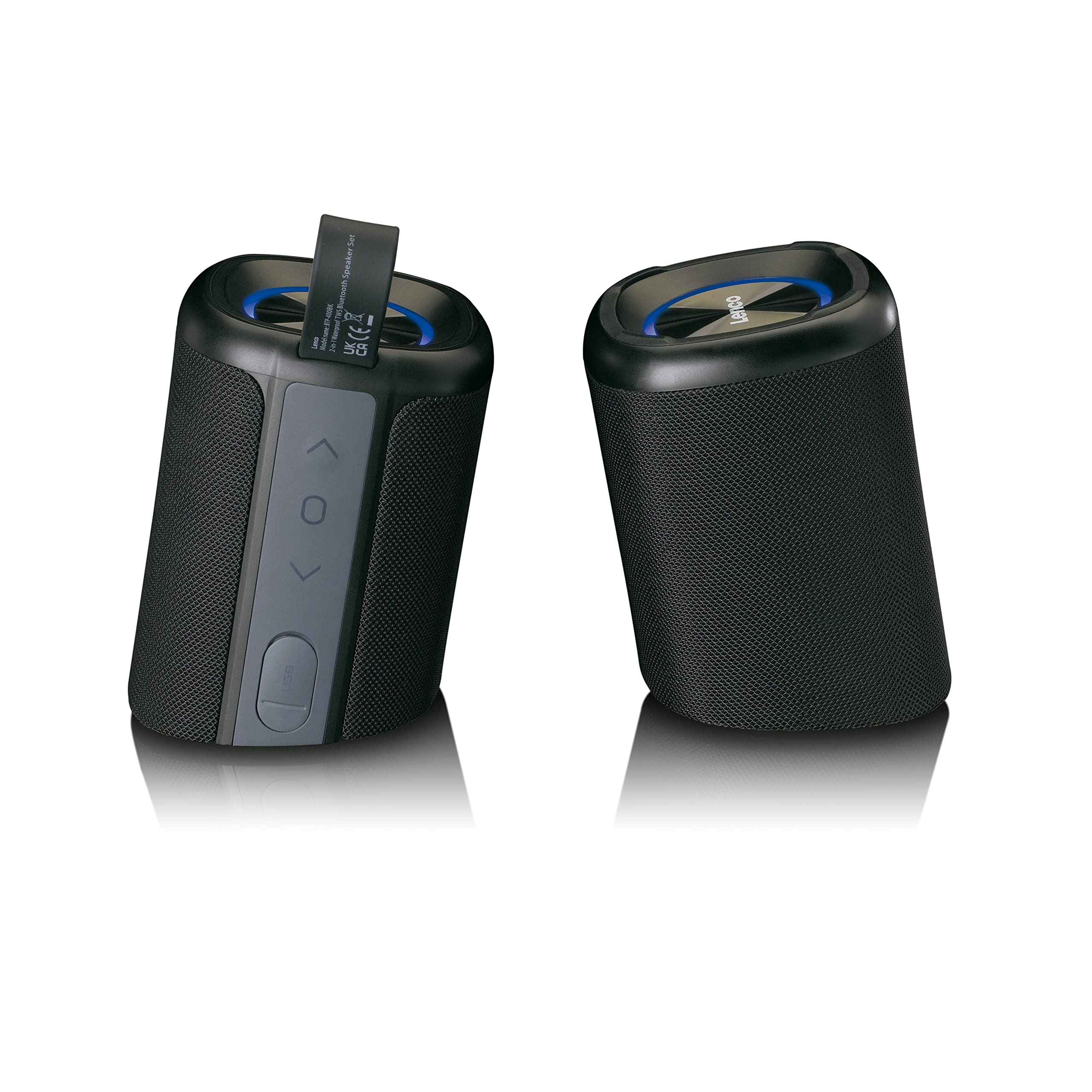 Lenco BTP-400 głośnik Bluetooth – 2 w 1 głośnik Bluetooth – TWS – 2 x 10 W RMS – prawdziwy dźwięk stereo – dzielony wodoszczelny (IPX7), czarny