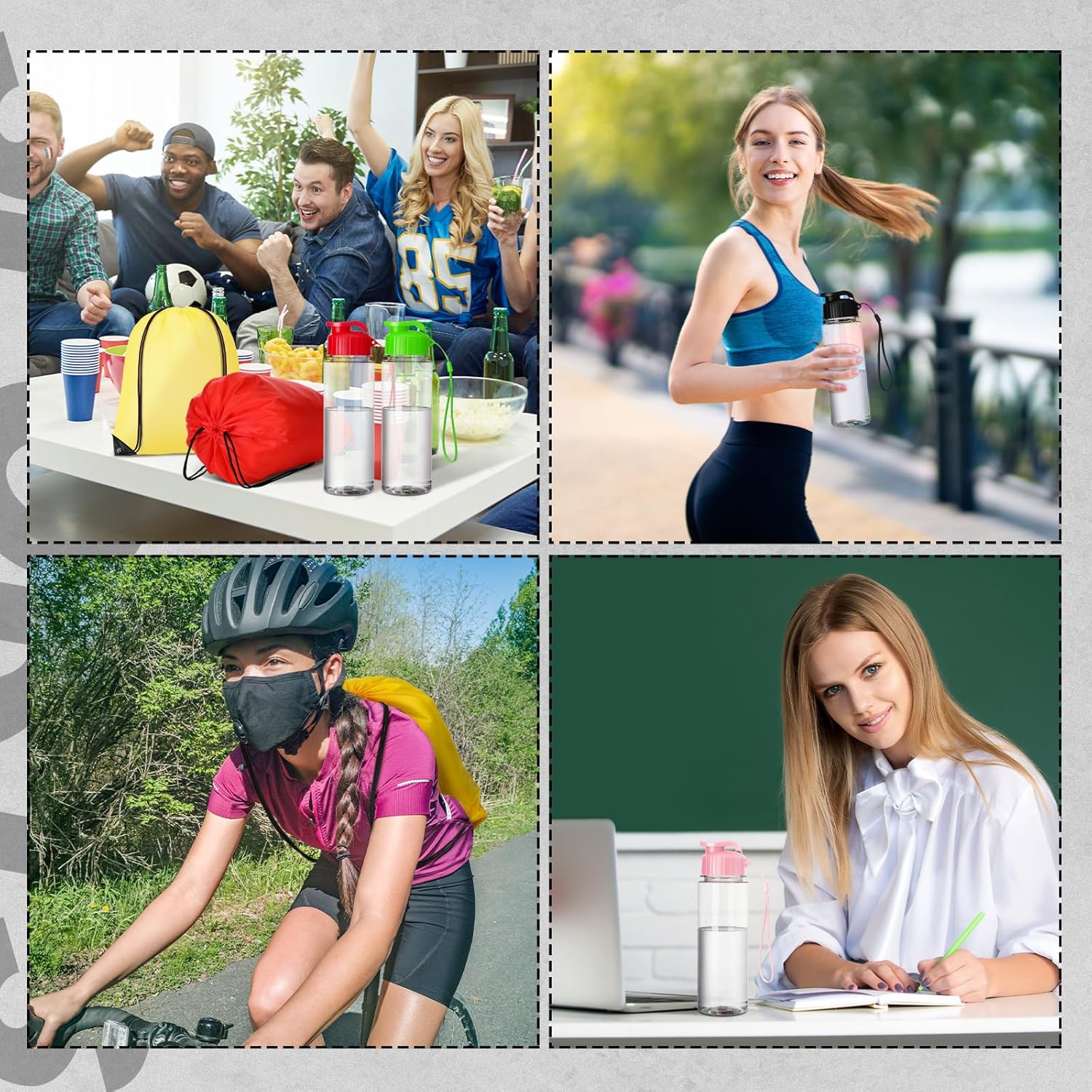 40 Pcs 17 oz Plastic Water Bottles Bulk and Drawstring Backpack Set Reusable Flip Top Leakproof Water Bottles with Handle for Adults Sports Gym Travel Party Outdoor (Chic) - Image 6