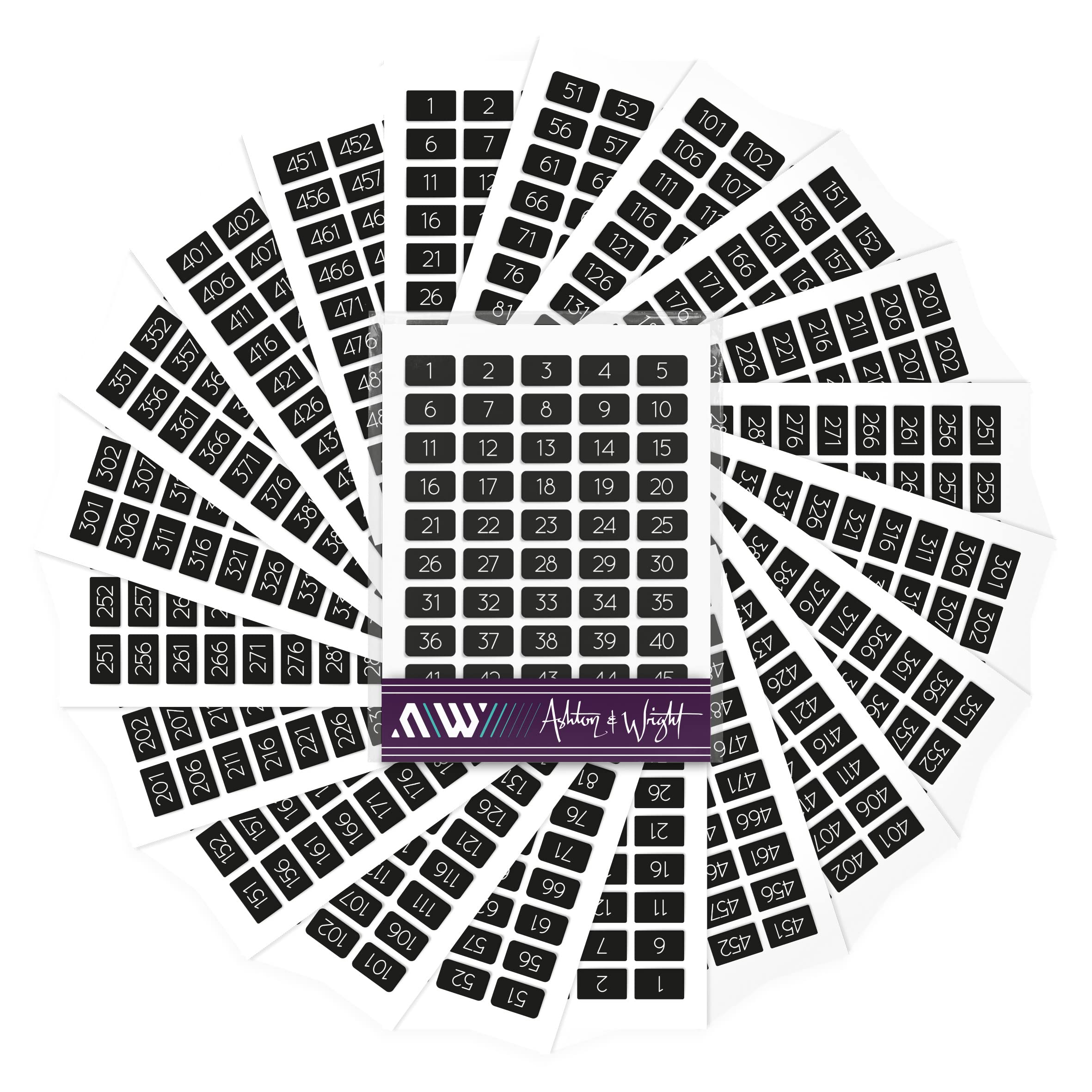 Ashton and Wright - 1-500 Numbered Stickers - Easy Peel Labels - 13 x 8mm - Black (Pack of 1000)