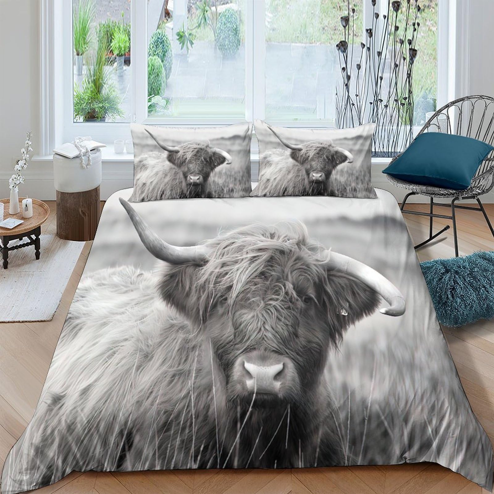 Ctjqhvkz Style-8 3D Printed Highland Cow Fitted Sheet Microfiber Soft Breathable Black White Pasture Mattress Cover For Bedroom Decor Single（135X200cm）