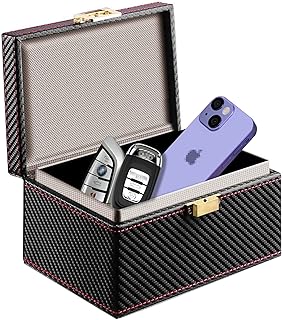JXE JXO Faraday Box for Car Keys, Faraday Box, Key Fob Protector, Car Key Signal Blocking Box, RFID Box for Car Keys, Car Key Signal Blocker, Shielding Pouch PU Leather (Carbon Fiber Texture)