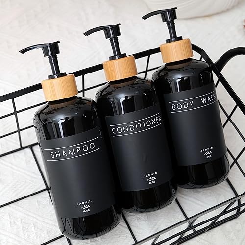 Miniatura 3 de Juego de 3 dispensadores de champú y acondicionador, moderno y recargable de 16 onzas, botellas de champú y acondicionador con bomba, elegante