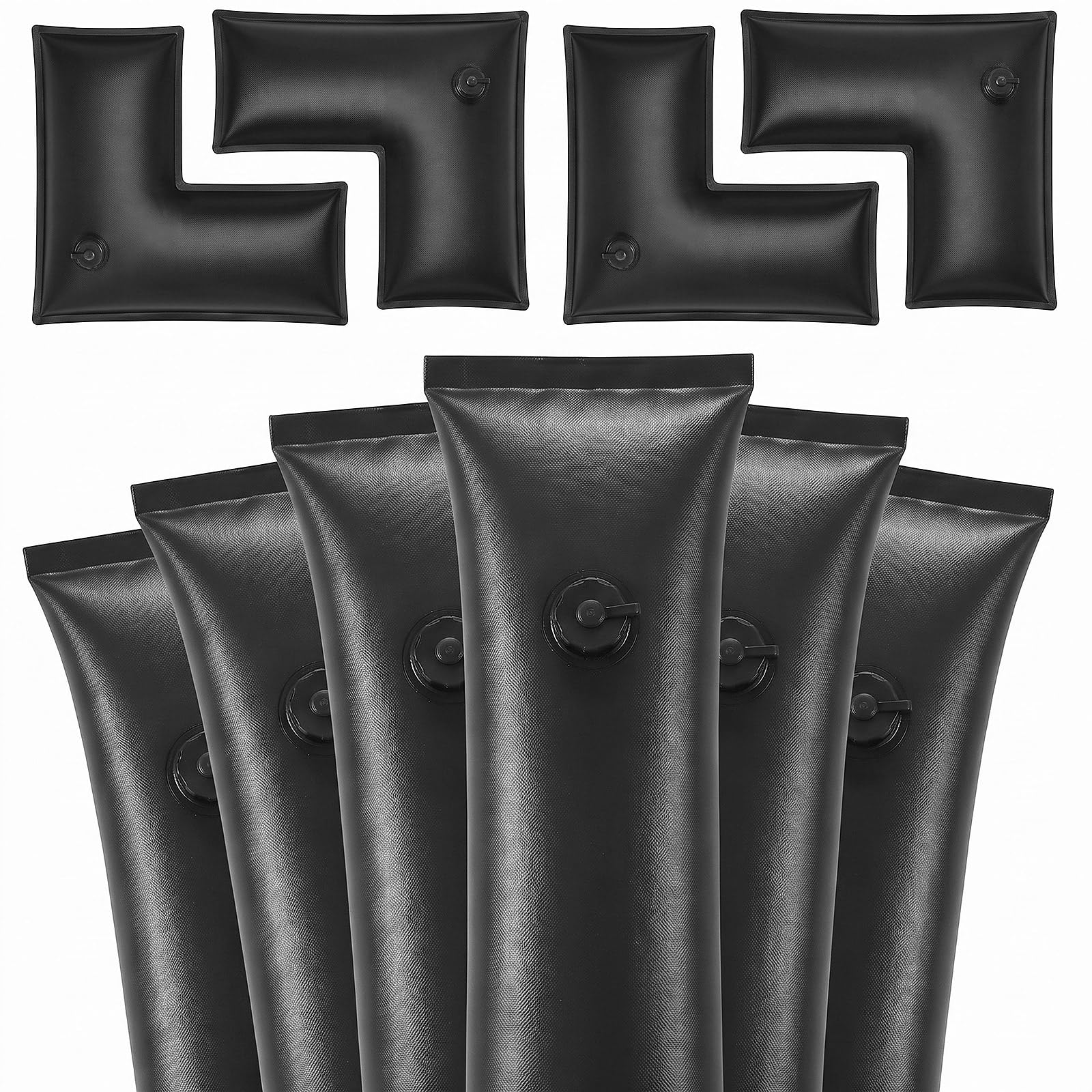 Hiboom 6 Pcs 10 FT Pool Cover Water Bags and 4 Pcs 2 FT Black Corner Tube