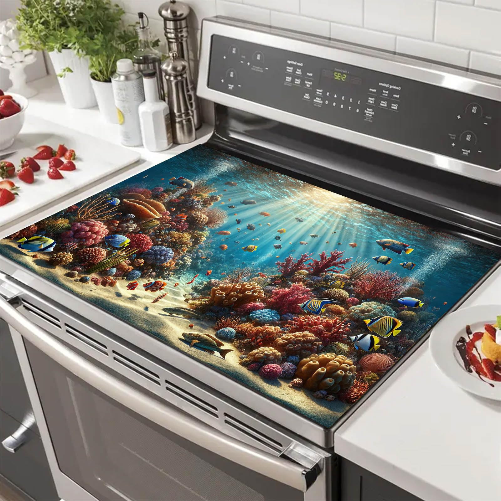 HOMETITUTE Ocean Fish Stove Top Cover 28x20 Heat Resistant Kitchen Mat