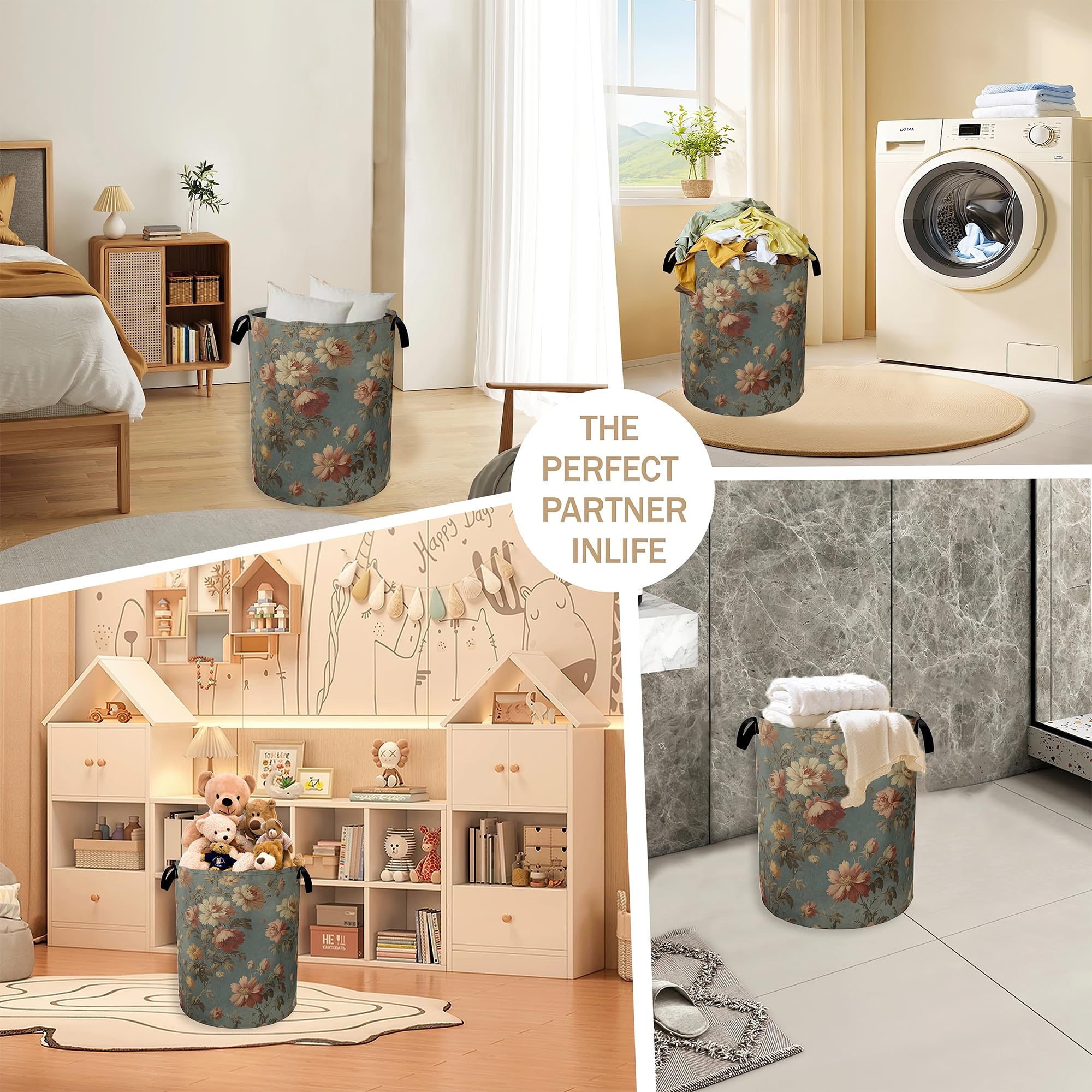 Best Vintage Laundry Baskets for 2026 3 YIKTI vintage rose flower laundry hamper product photo