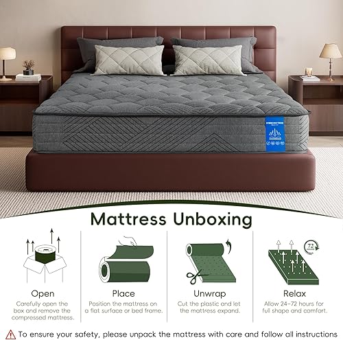 Miniatura 8 de Colchón híbrido King, espuma viscoelástica de gel refrescante y bobinas envueltas individualmente para alivio de presión, firmeza media, aislamiento