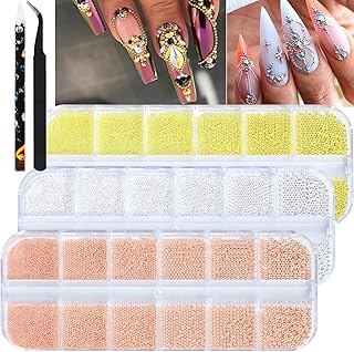 HNUIX 3D Nail Caviar Beads - Gold & Silver & Rose Gold, Metal, 6 Sizes, Small Nails Beads Ball, with Kit, for Nail Art, Jewelry for Women Girls Manicure DIY Decorations