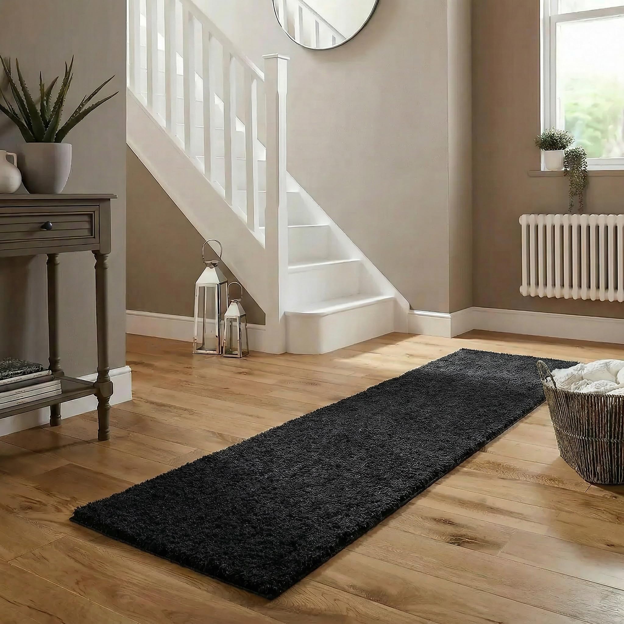 Oxford Plain Soft Thick Shaggy Hallway Runner Rug, Anthracite, 60x220cm — image 1