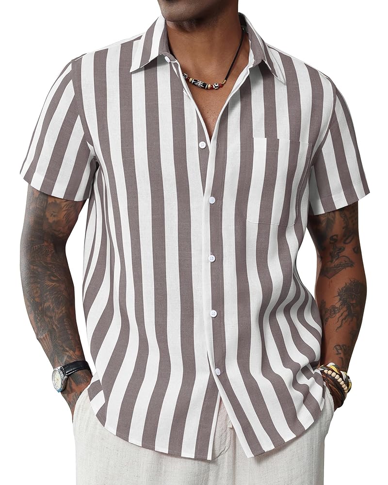 Amazon.com: J.VER Men's Beach Shirt Striped Button Up Shirts