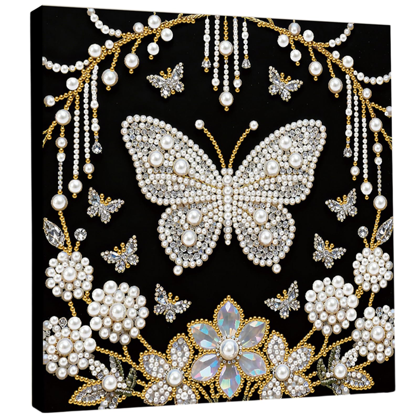 Poetrydraw Multicolor Flower Butterfly Diy Pearl Painting Kit For Adults Home Decor 25X25cm With Frame