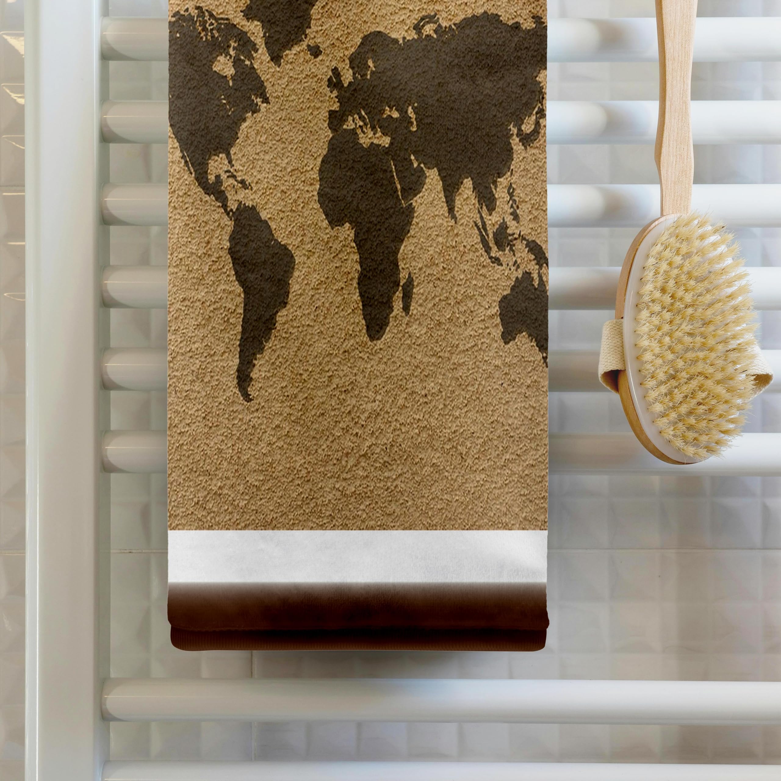 3D Rose Image of Exotic Map of World On Tan Concrete Hand Towel, 15