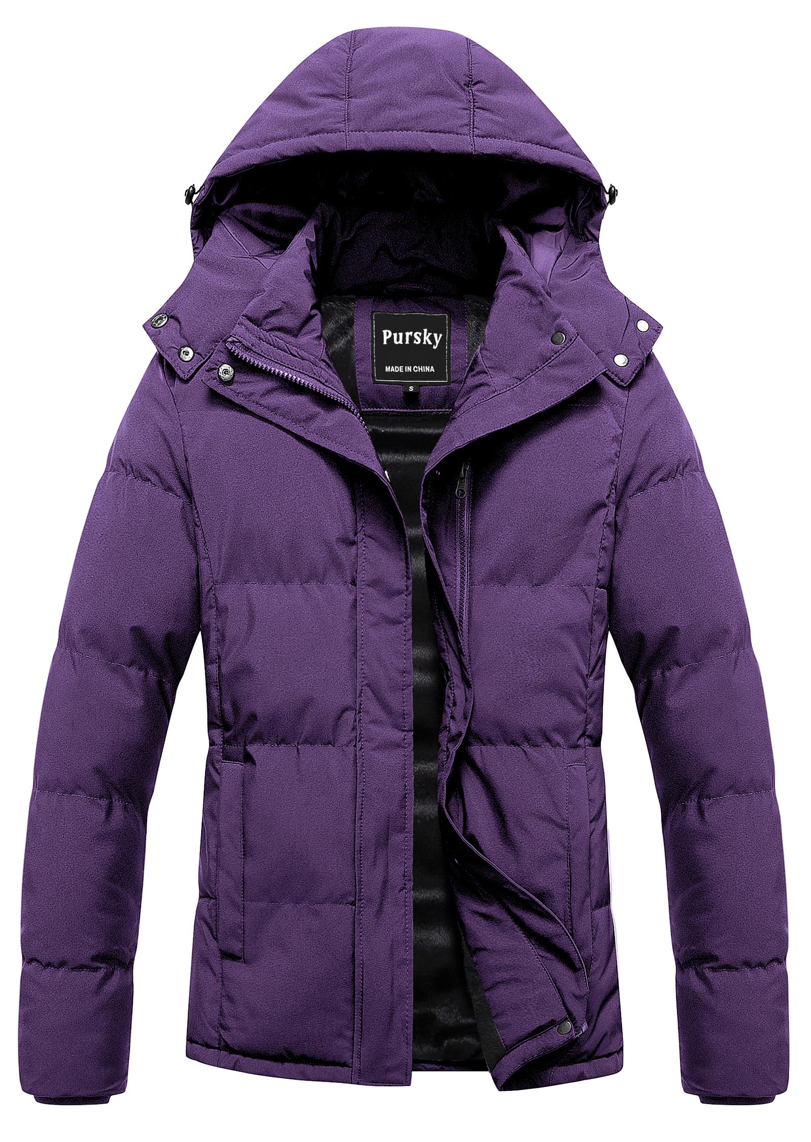 pursky Women's Warm Winter Thicken Coat Waterproof Cropped Jackets Parka With Removable Hood-picture-39