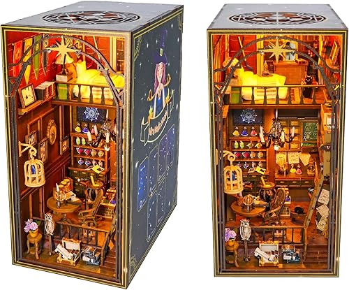 Flever Kit en miniatura para casa de muñecas, decoración de rincón de libros en miniatura, rompecabezas de madera 3D, sujetalibros ensamblados