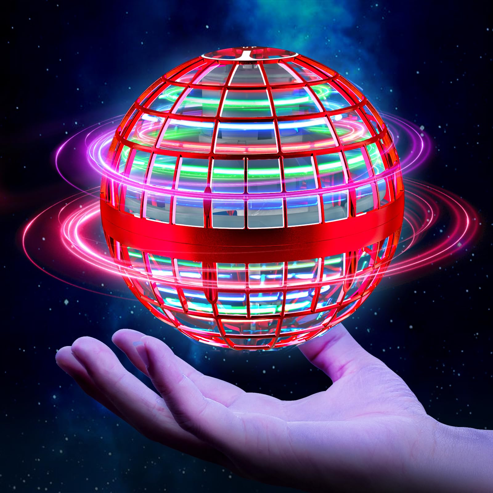 2023 Flying Orb Ball Toys, Galaxy Ball Flying Spinner with Light, Magic Gravity Ball Flying Toy, Cool Boomerang Ball for 6 7 8 9 10+ Year Old Boys Girls Adult Indoor Outdoor (Red)
