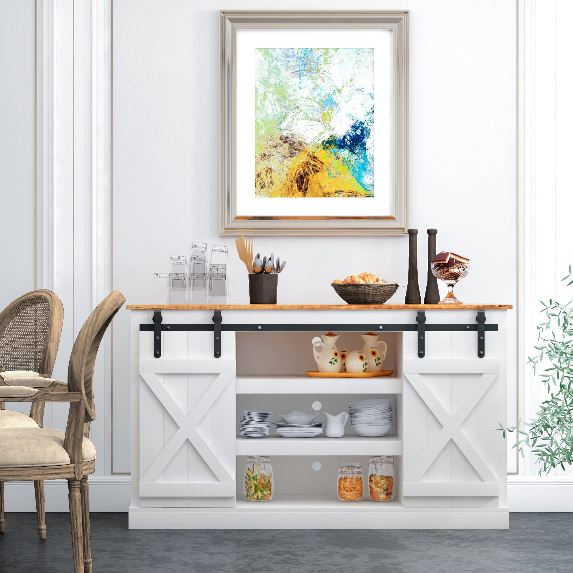 Boloni TV Stand with Sliding Barn Door, Farmhouse Entertainment Console Center for TV up to 65+ Inch, Rustic Wood TV Cabinet for Living Room, White, 54 Inch