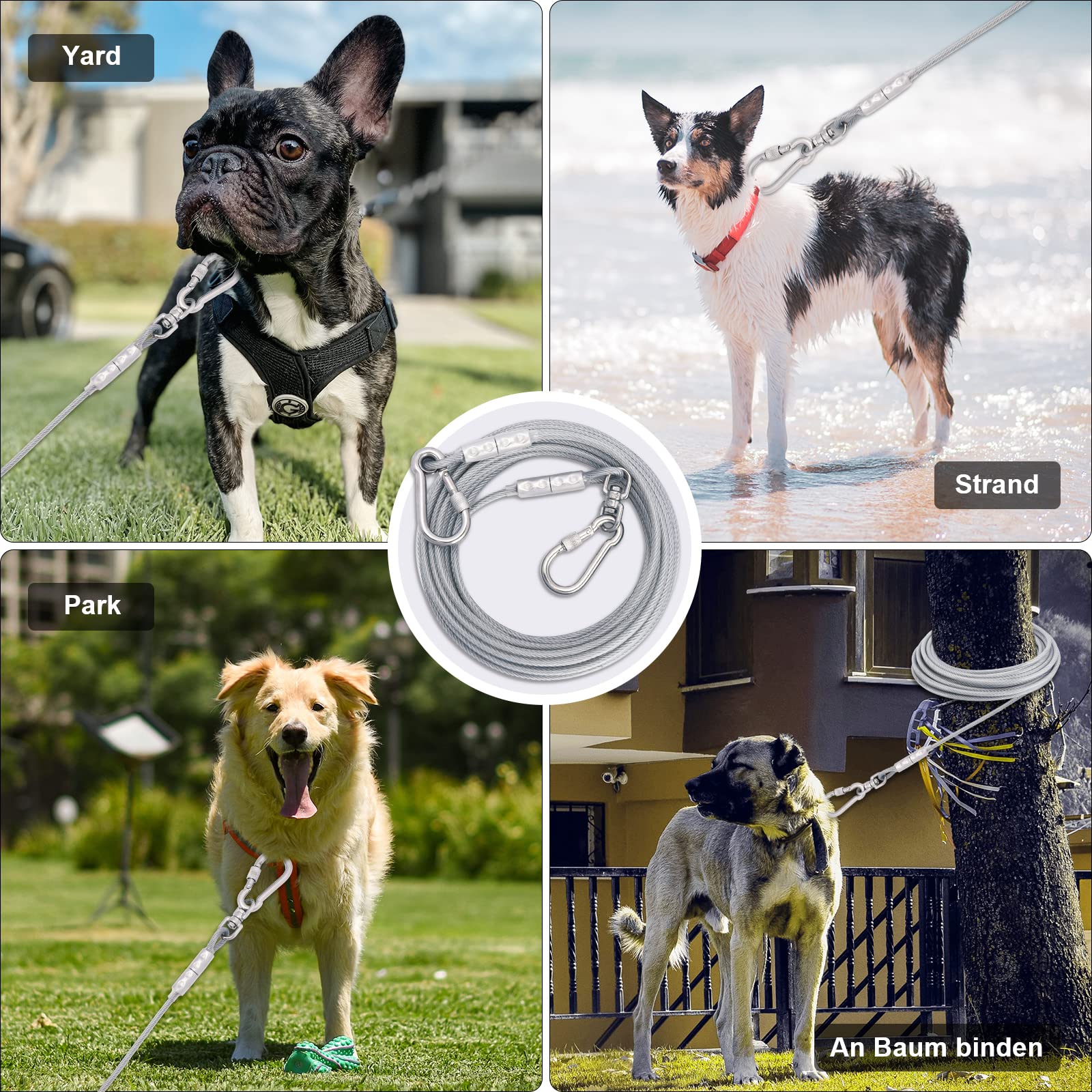 Tie-Out - Guinzaglio per cani, 3/6/9/15 m, per il cortile, 9 m