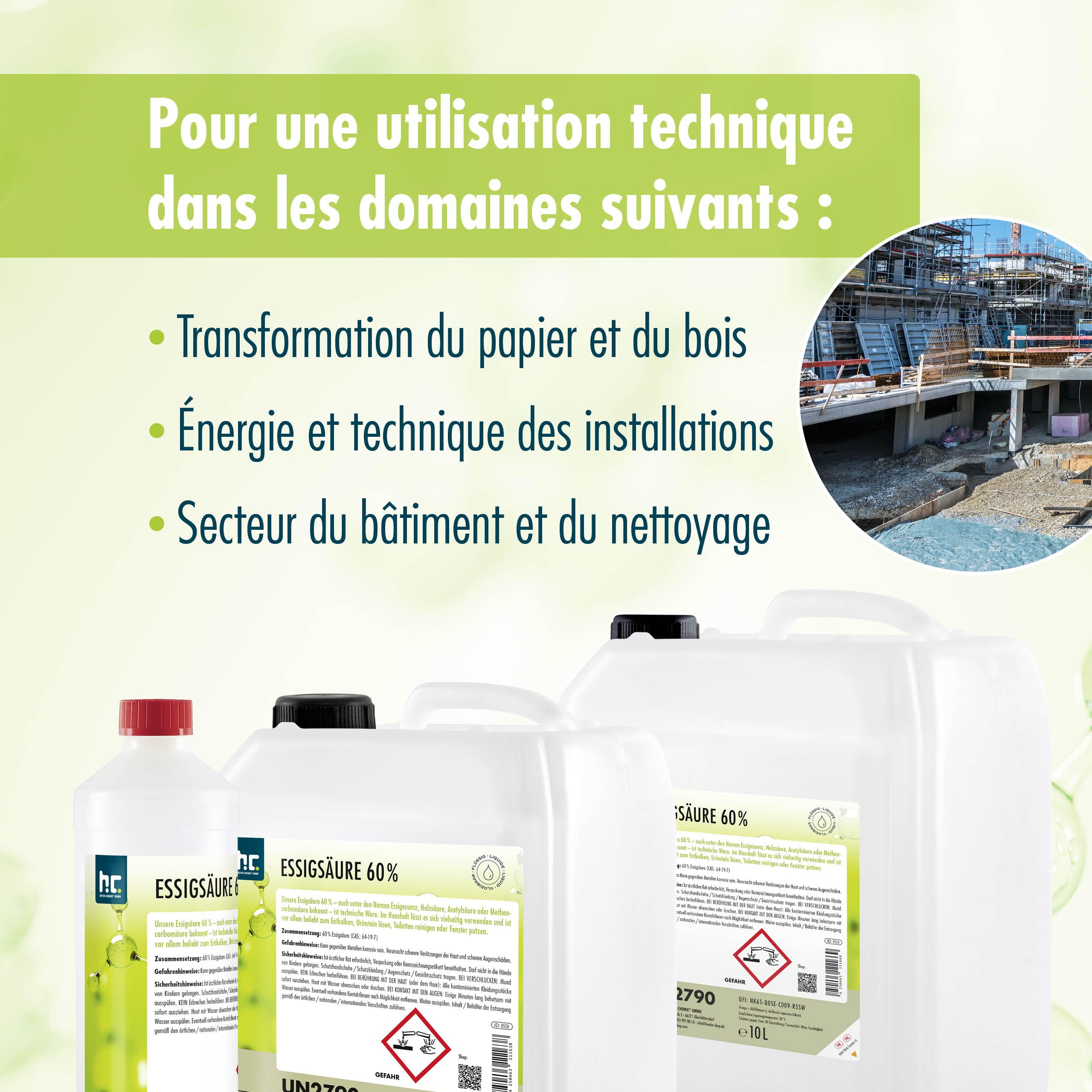 Höfer Chemie 2 x 5 L D'acide Acétique 60% - Nettoyant et Détartrant Optimal - Qualité Supérieure Fabriquée en Allemagne - Fraîchement Rempli dans un Bidon Pratique