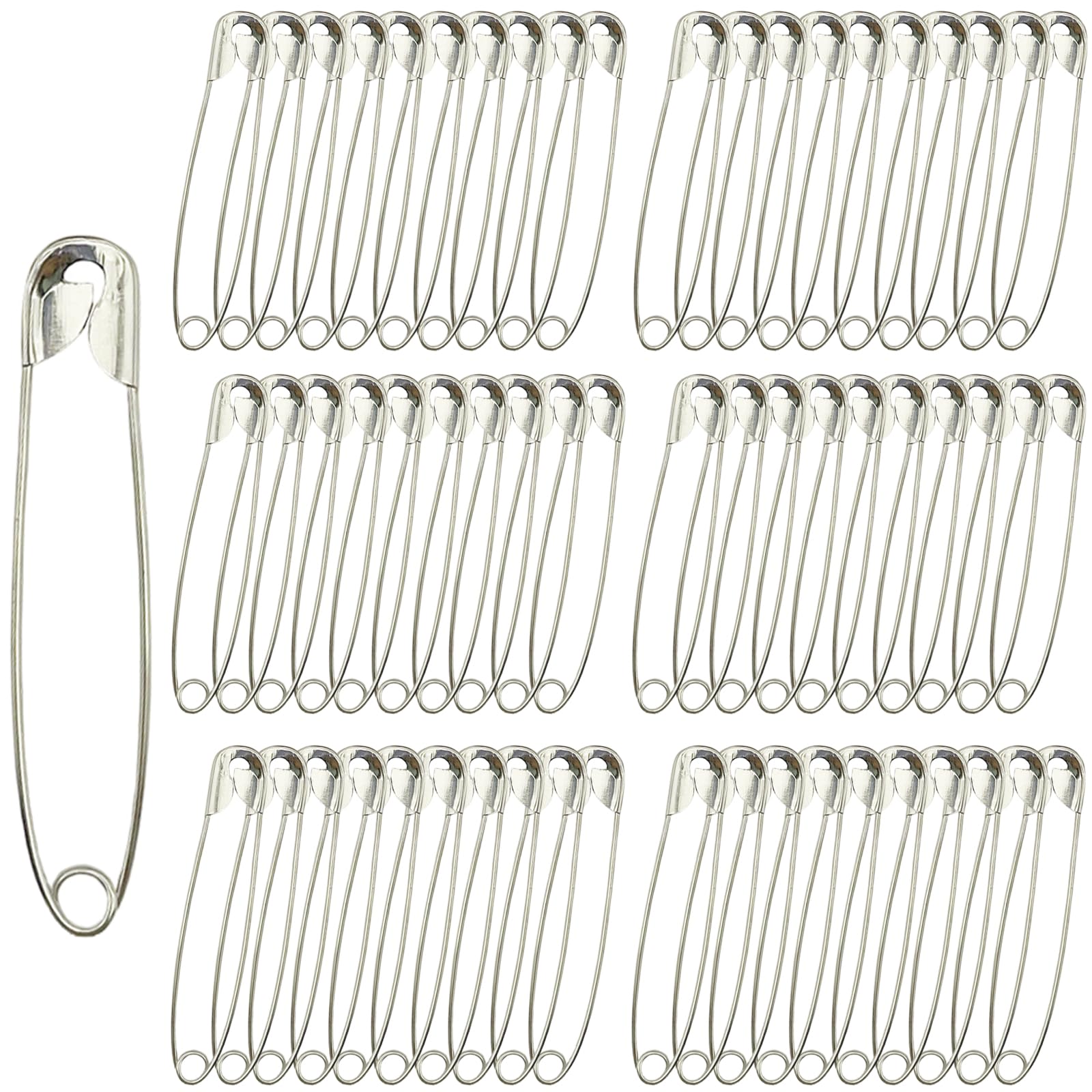 LLYJOYE Silver Safety Pins Large 55mm Nappy Pins Craft Pins, Pack of 60