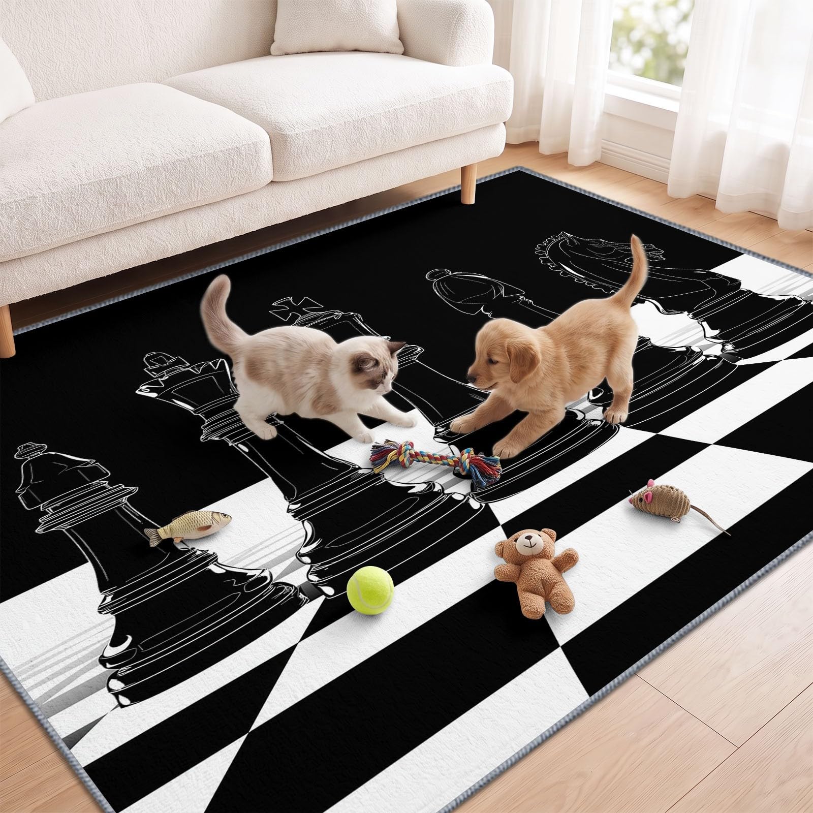 Alfombra moderna y clásica lavable, para salón, color blanco y negro, antideslizante, suave, 180 x 240 cm, para dormitorio, oficina, comedor, cocina y salón