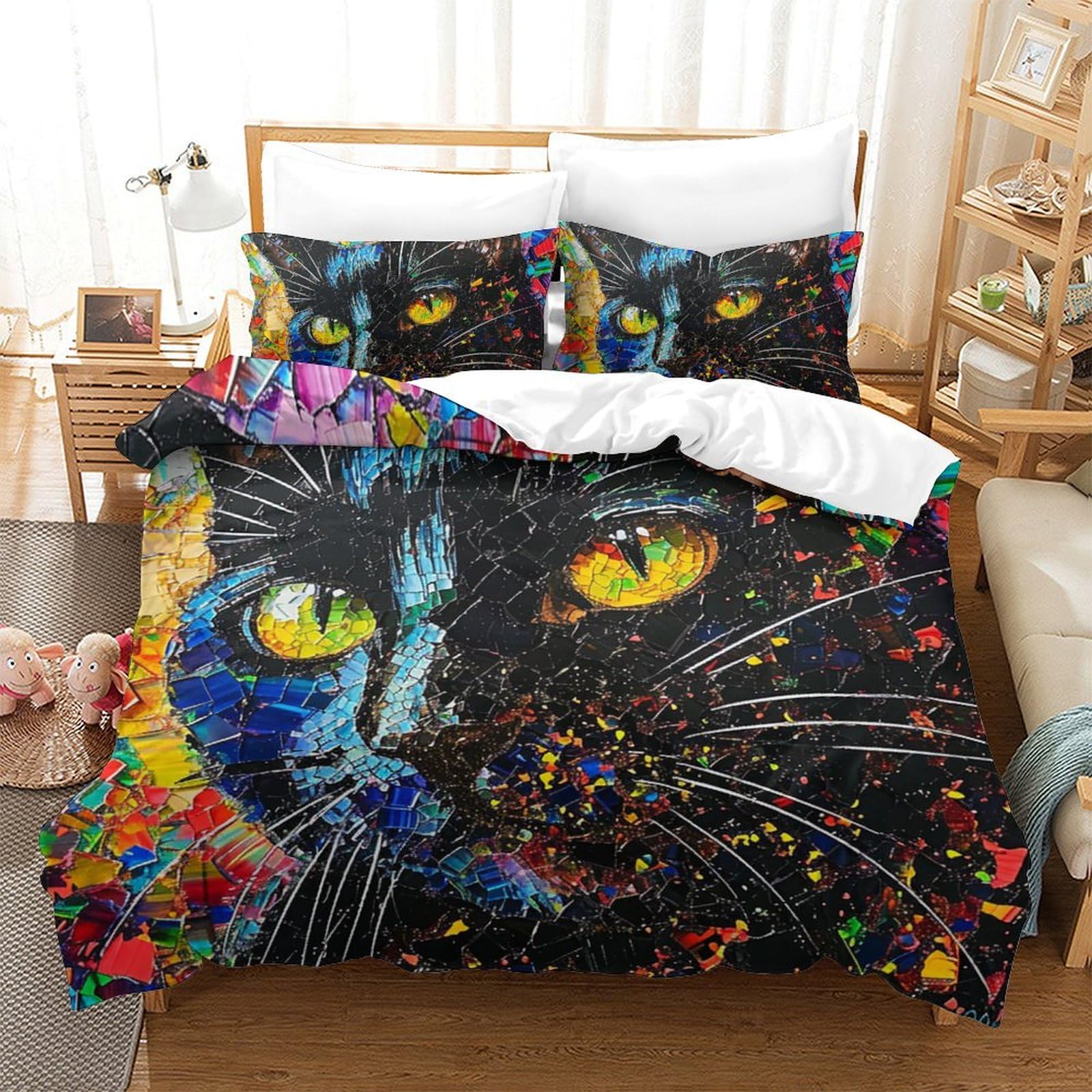 Linge de lit chat coloré 3D thermorégulateur pour des nuits douces et sans transpiration