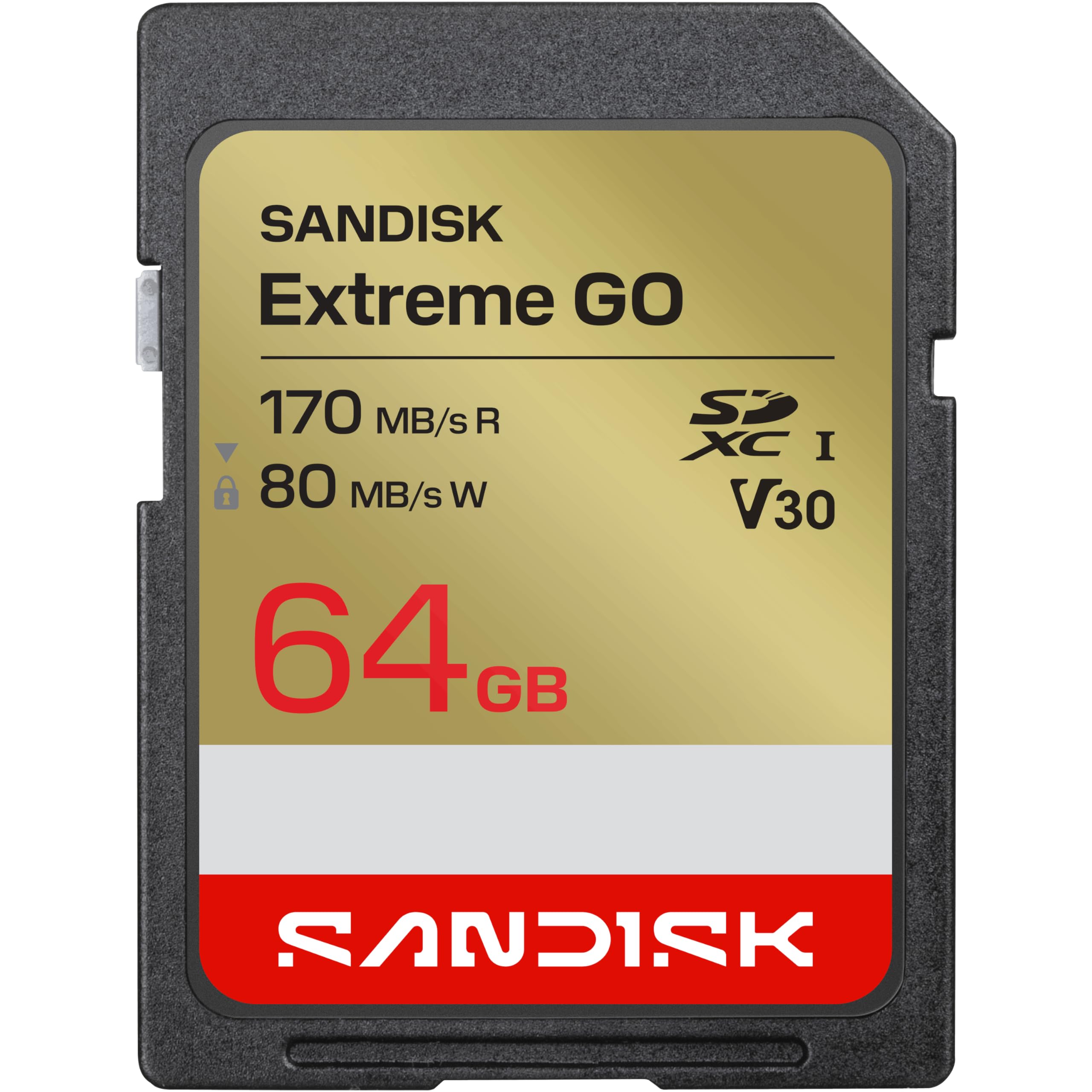 SANDISK Extreme Go - Scheda di memoria SD UHS-I da 64 GB, fino a 170 MB/s in lettura, 80 MB/s in scrittura, per video 4K per DSLR e fotocamere mirrorless