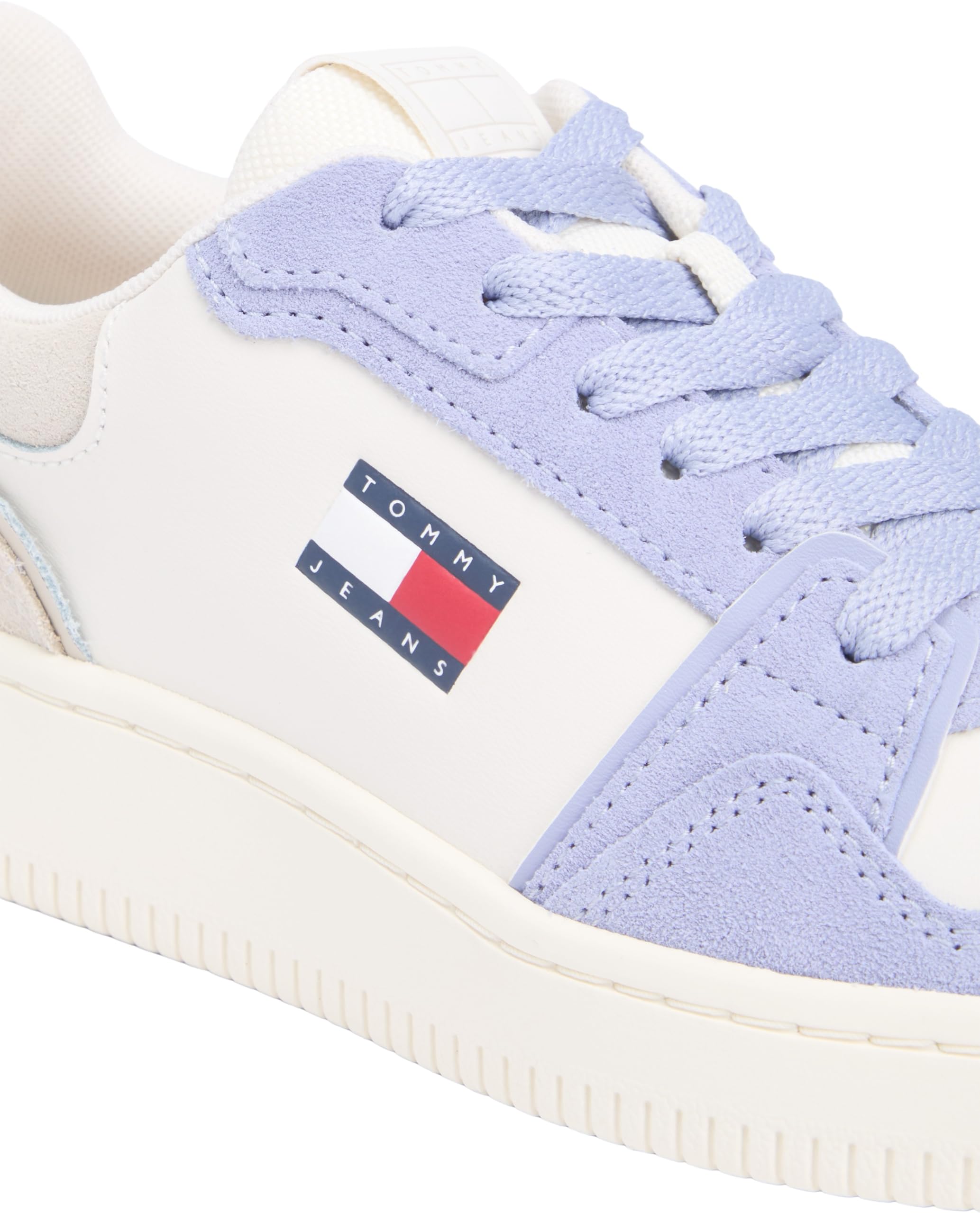 Tommy Jeans Donna Sneakers con Suola Alta Retro Basket con Lacci, Multicolore (Gulf Sand/Periwinkle Dust), 40