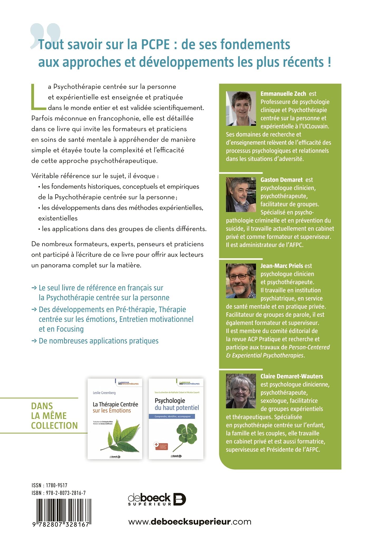 Psychothérapie centrée sur la personne et expérientielle: Fondements et développements contemporains