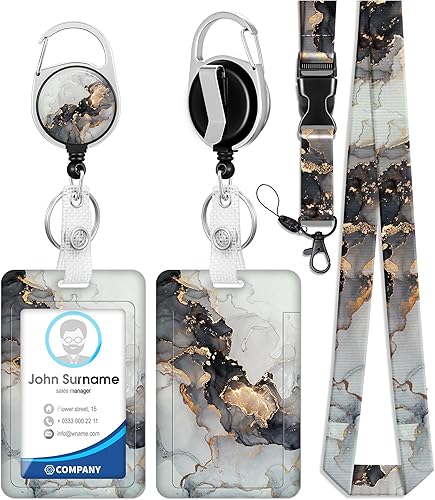 Toykee Soporte para tarjetas de identificación con cordón y clip retráctil para carrete, patrón de mármol, etiqueta de nombre, protector de Toykee Soporte para tarjetas de identificación con cordón y clip retráctil para carrete, patrón de mármol, etiqueta de nombre, protector de