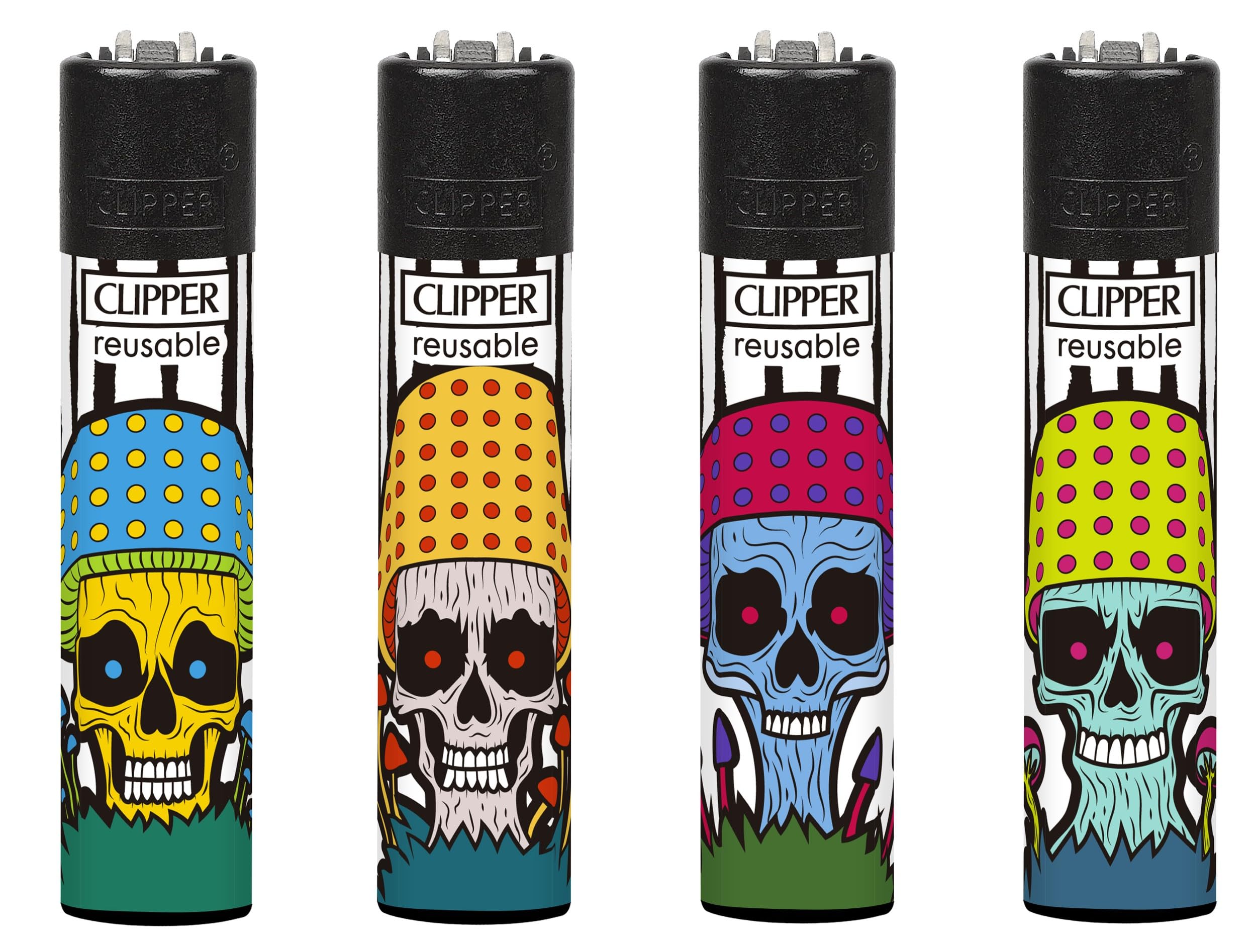 Ksp Partners Ltd E-Commerce Random 4 X Clipper Lighters (Mushroom Skulls)