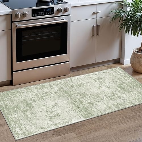 Miniatura 61 de Alfombra moderna y abstracta de área pequeña para interior de 3 x 5 pies, alfombra lavable, antideslizante, suave, verde salvia, gris, alfombra de