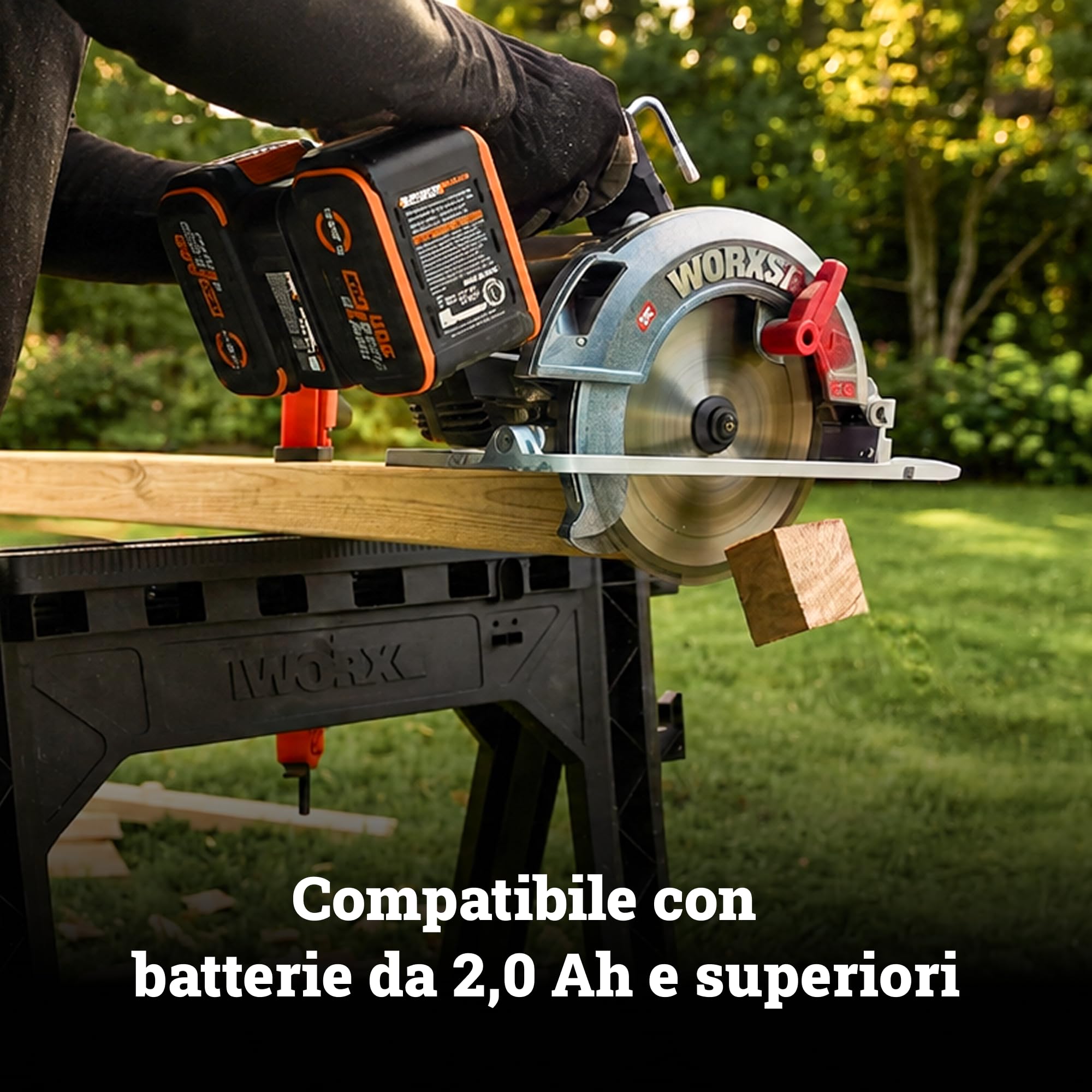 WORX WX533 Sega circolare a batteria 40 V, motore brushless, lama da 190 mm, taglio fino a 70 mm, 6.000 giri/min, freno elettrico, 2 batterie da 4,0 Ah e caricabatterie inclusi